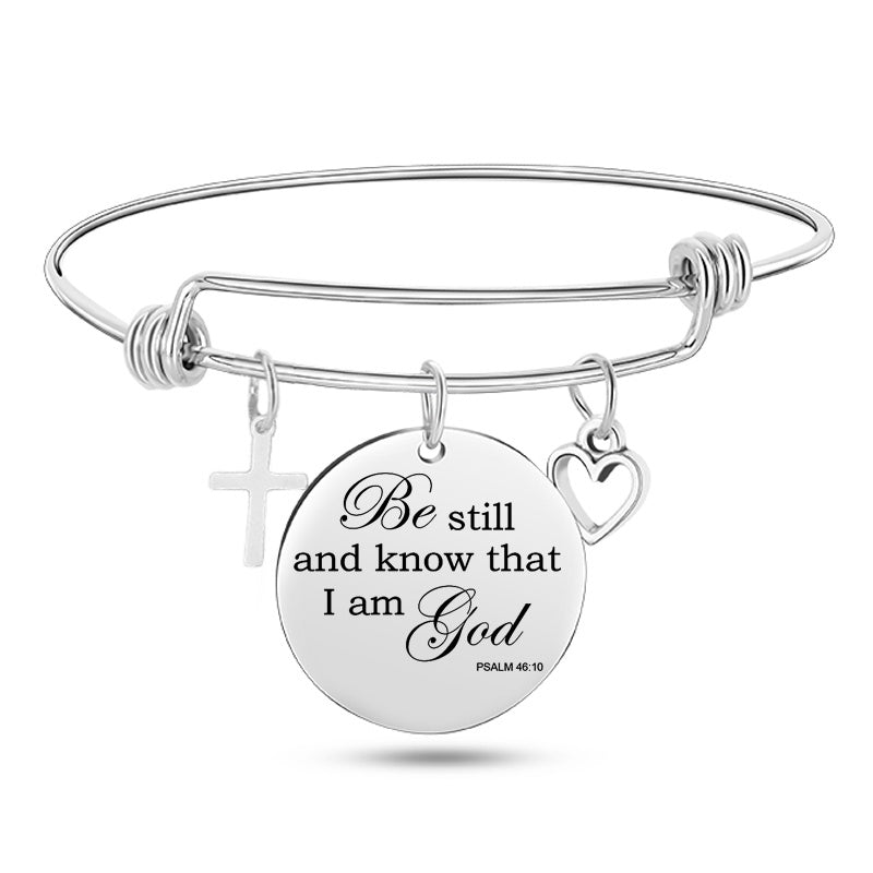 Jesus Christian Bible Scripture Stainless Steel Bangle Bracelet