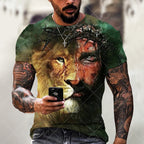 3D Printed Lions Jesus Pattern Pull-Over Breathable Quick-drying T-shirt Curved Neck