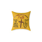 Christian Cross Scripture Yellow Throw Pillow — 2 Corinthians 5:7 & Luke 18:27