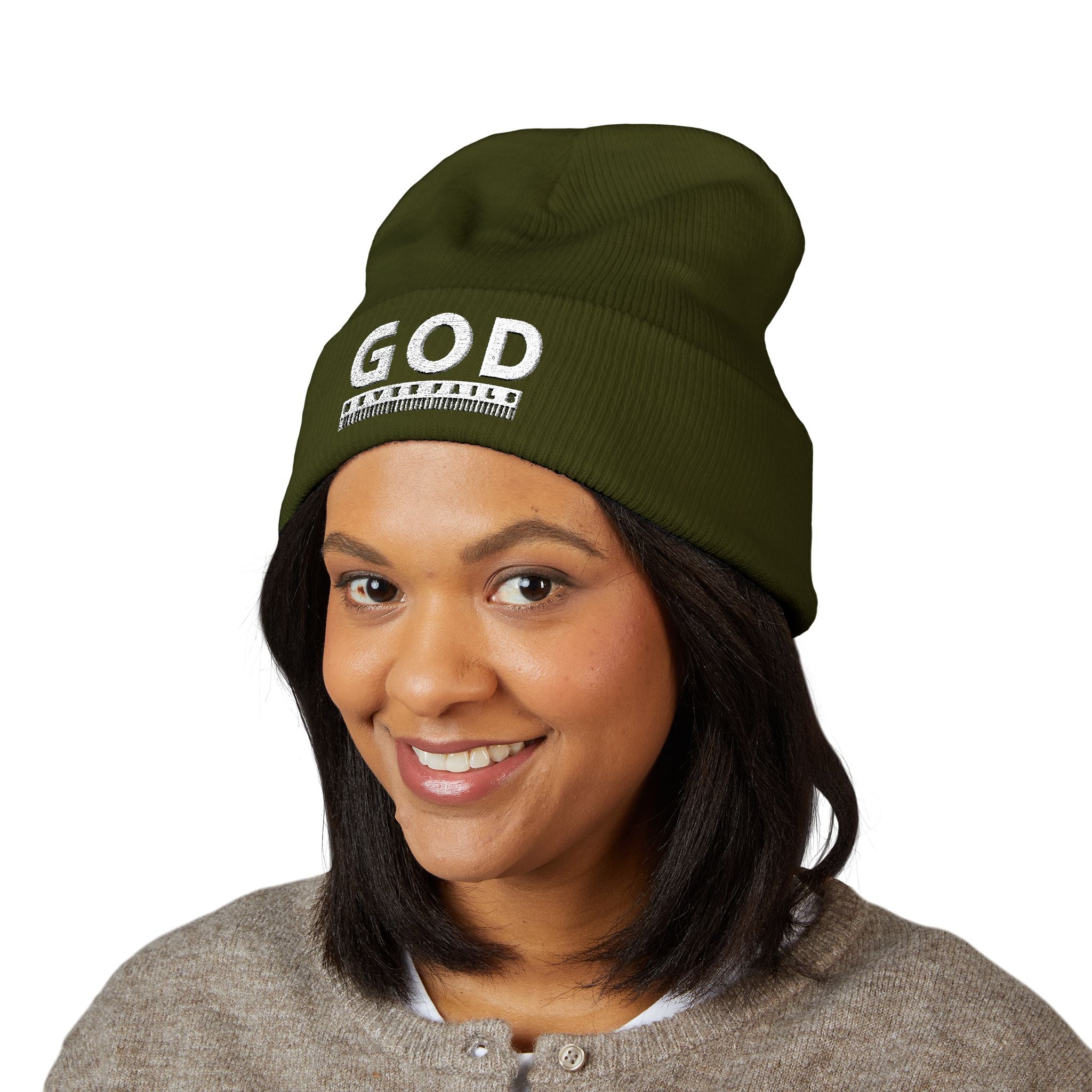 SEO Title: God Never Fails Embroidered Cuffed Beanie | Joshua 21:45 Faith Hat | ST. VON'S FLAIR