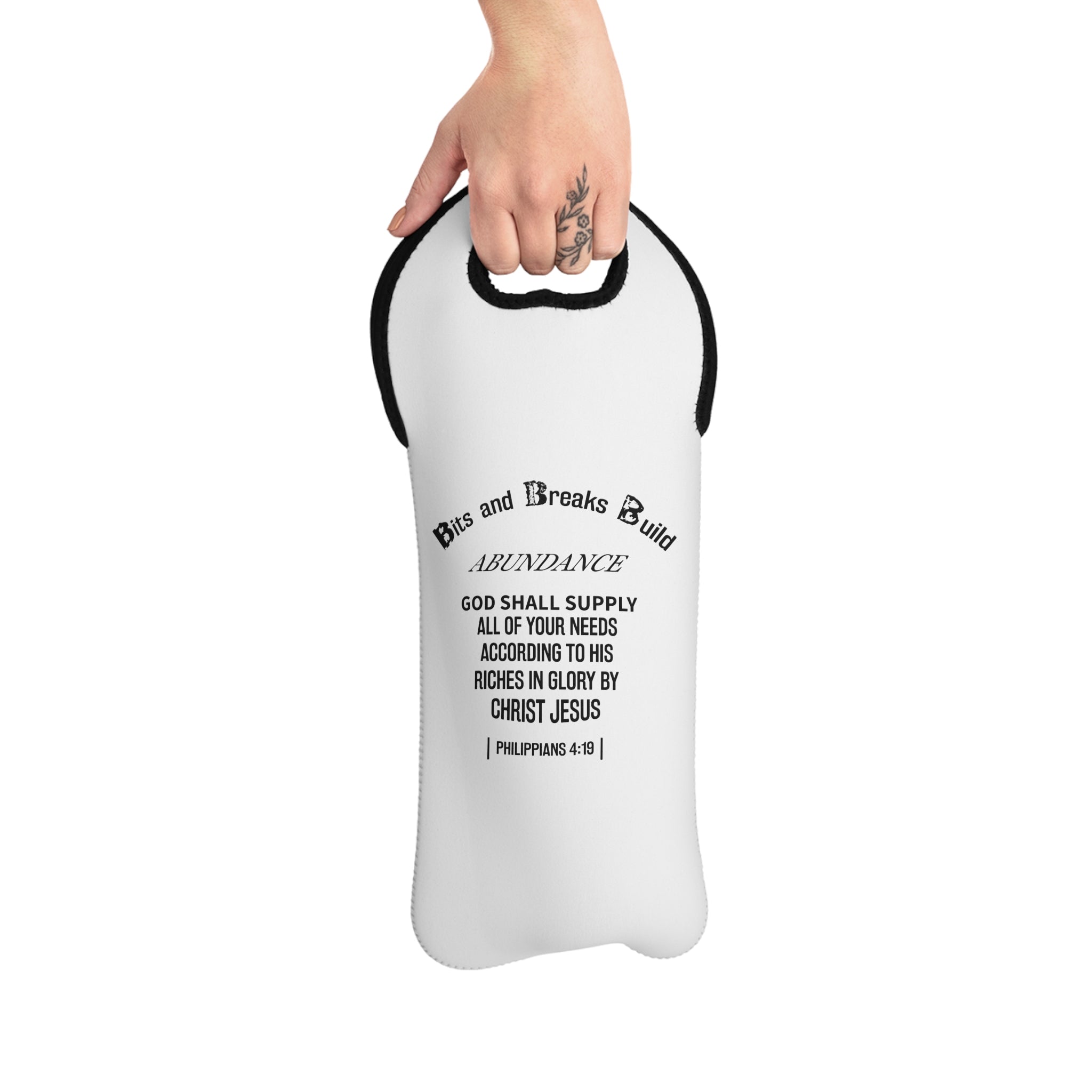 Neoprene Bottle Tote – "Abundance" Scripture Design (Philippians 4:19) School Pencils Bag Water Bottle Carrier