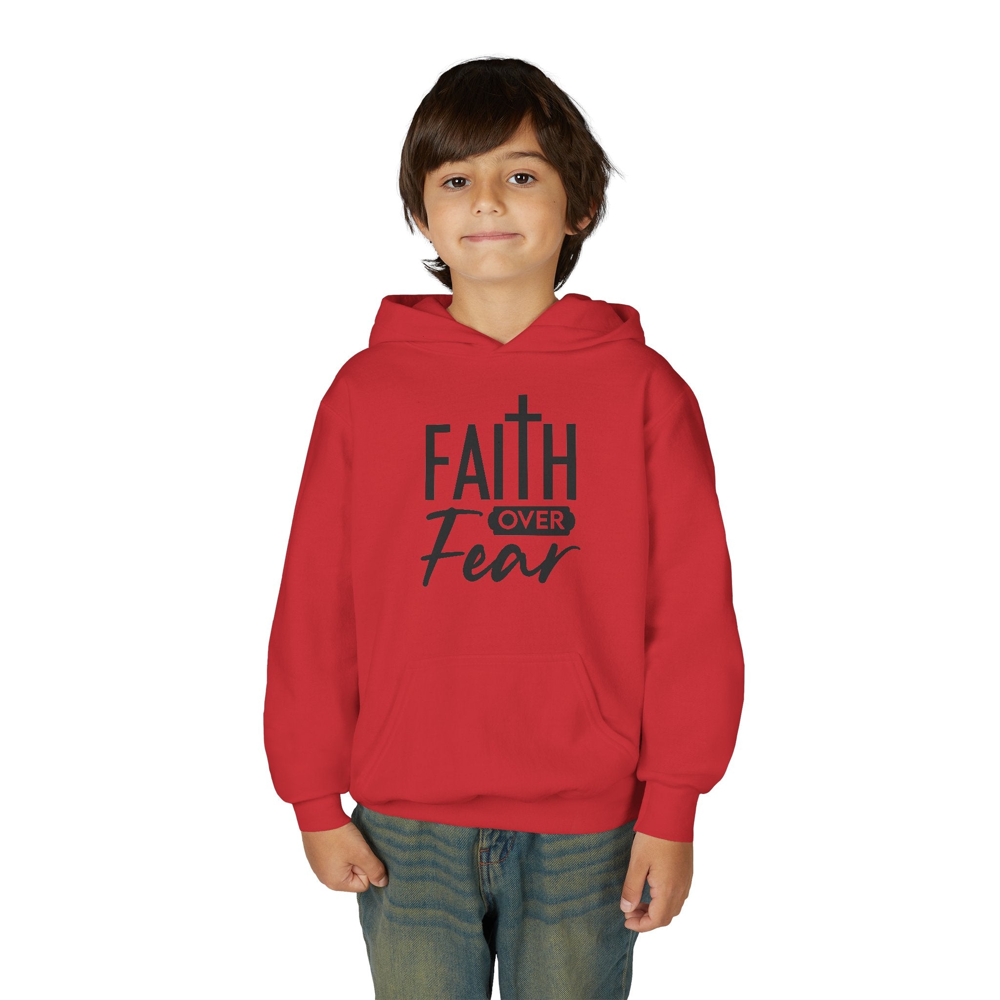 Youth Faith Over Fear Hoodie Kangaroo Pouch Active Wear