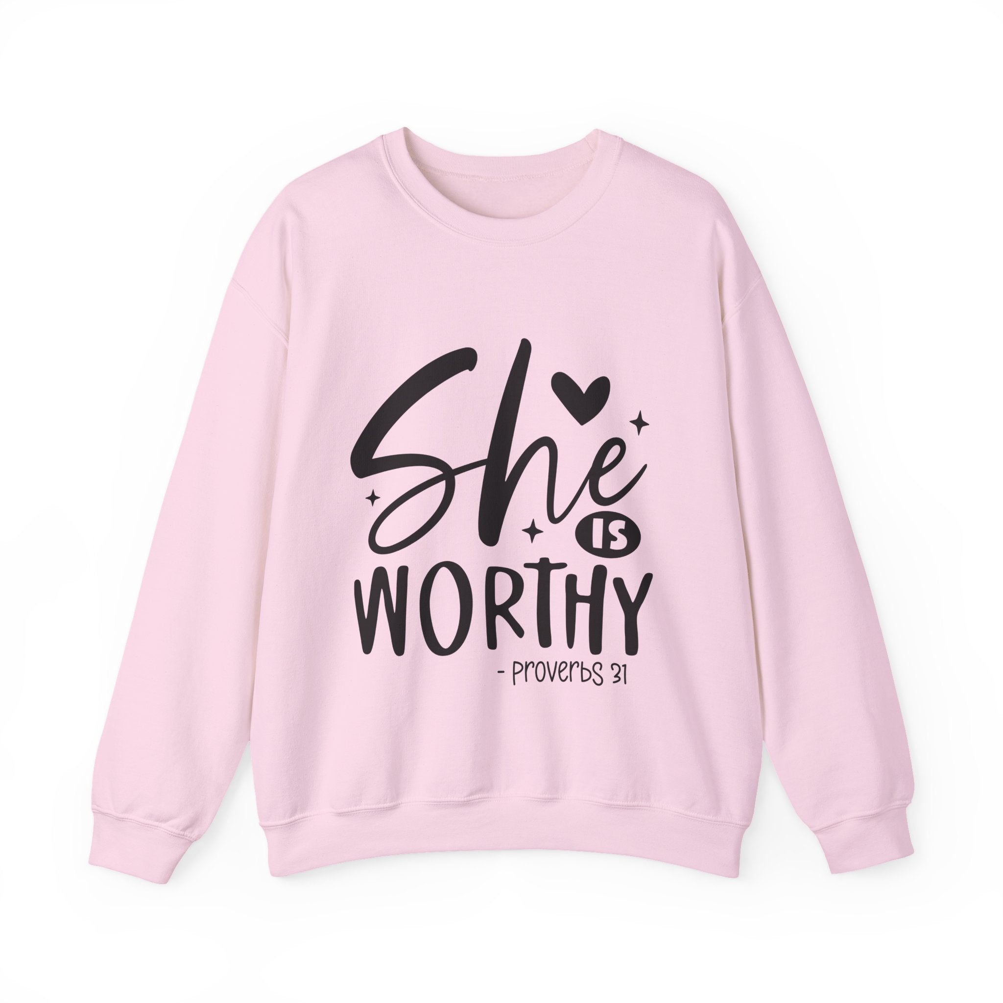She is Worthy Proverbs Sweatshirt Unisex Curved Neck Fleece Crewneck Long Sleeve