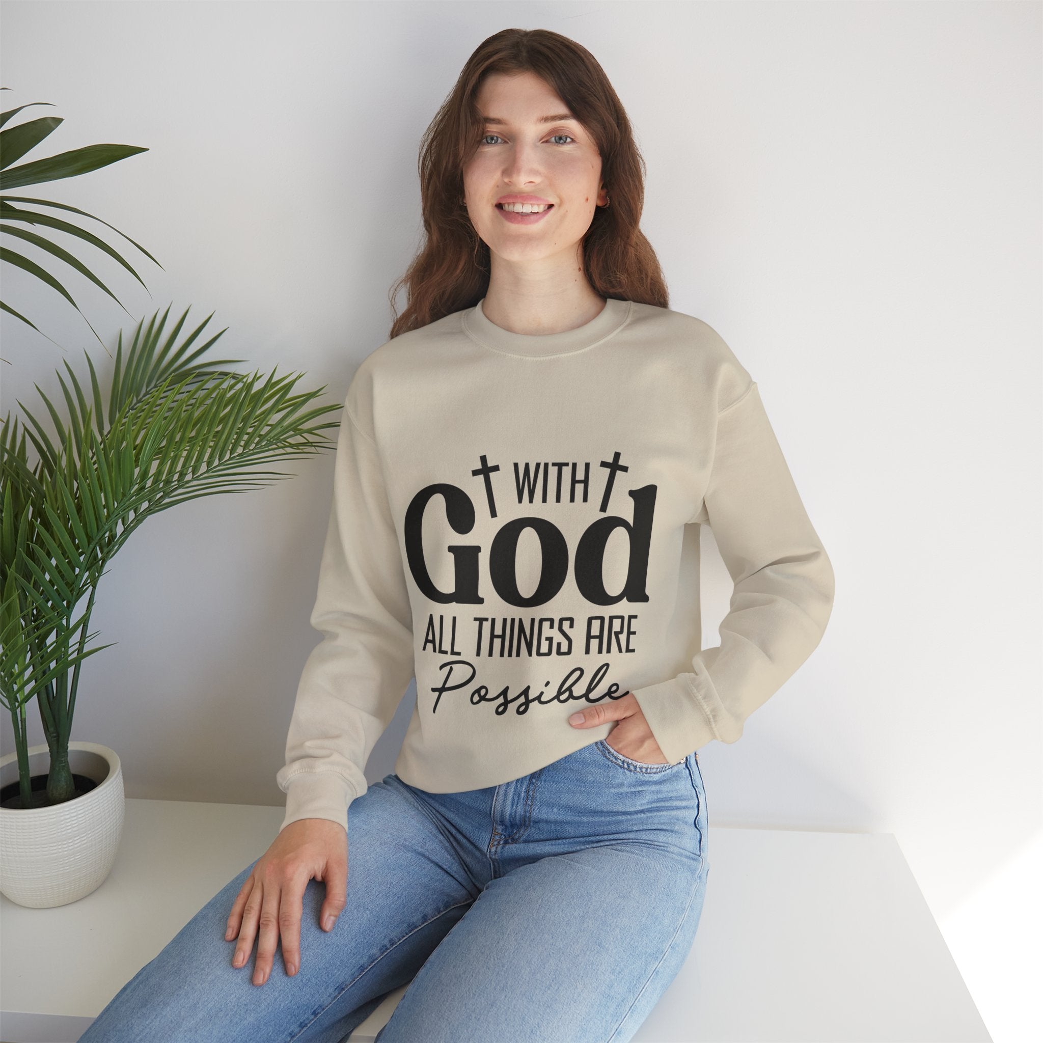 Christian All Things Are Possible Unisex Heavy Blend™ Crewneck Sweatshirt Unisex Ultra Cotton Tee Curved Neck