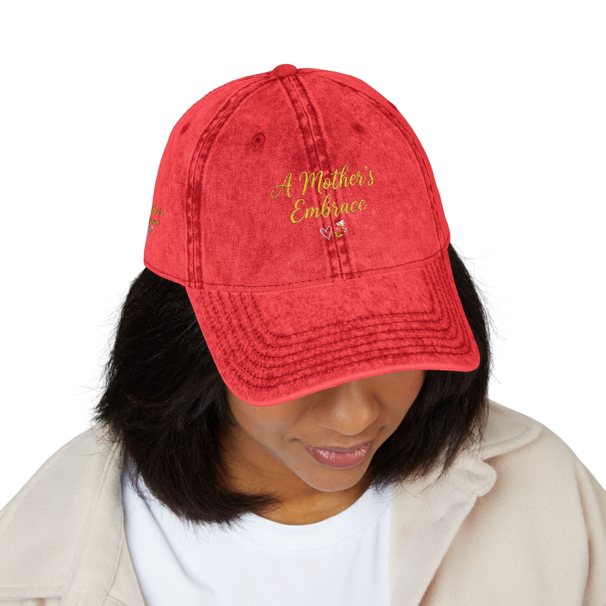 Vintage Embroidery Cap| Golden Mother's Embrace | 100% Cotton