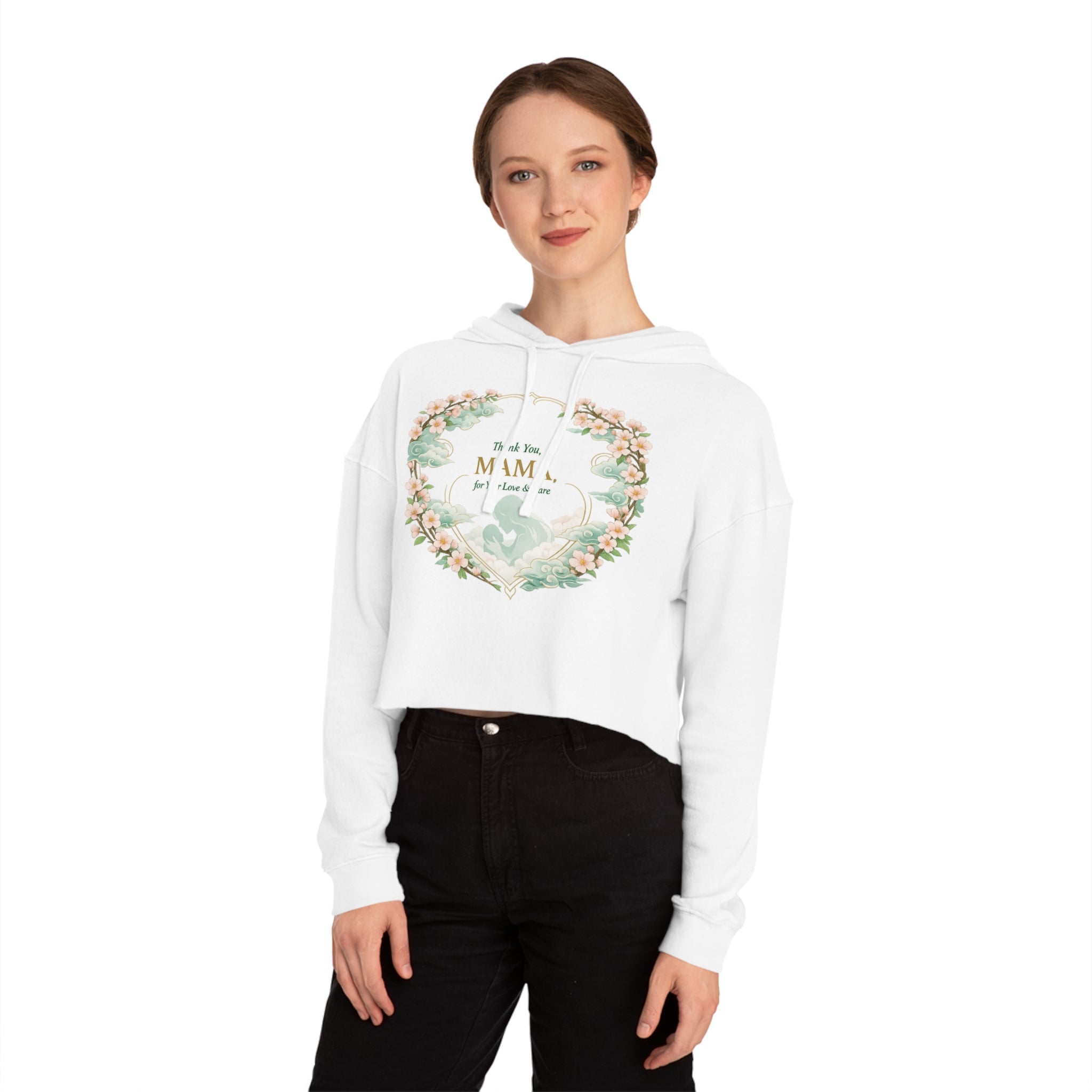 A Mother's Embrace — Women's Cropped Poetry Hoodie| Pullover Long Sleeve