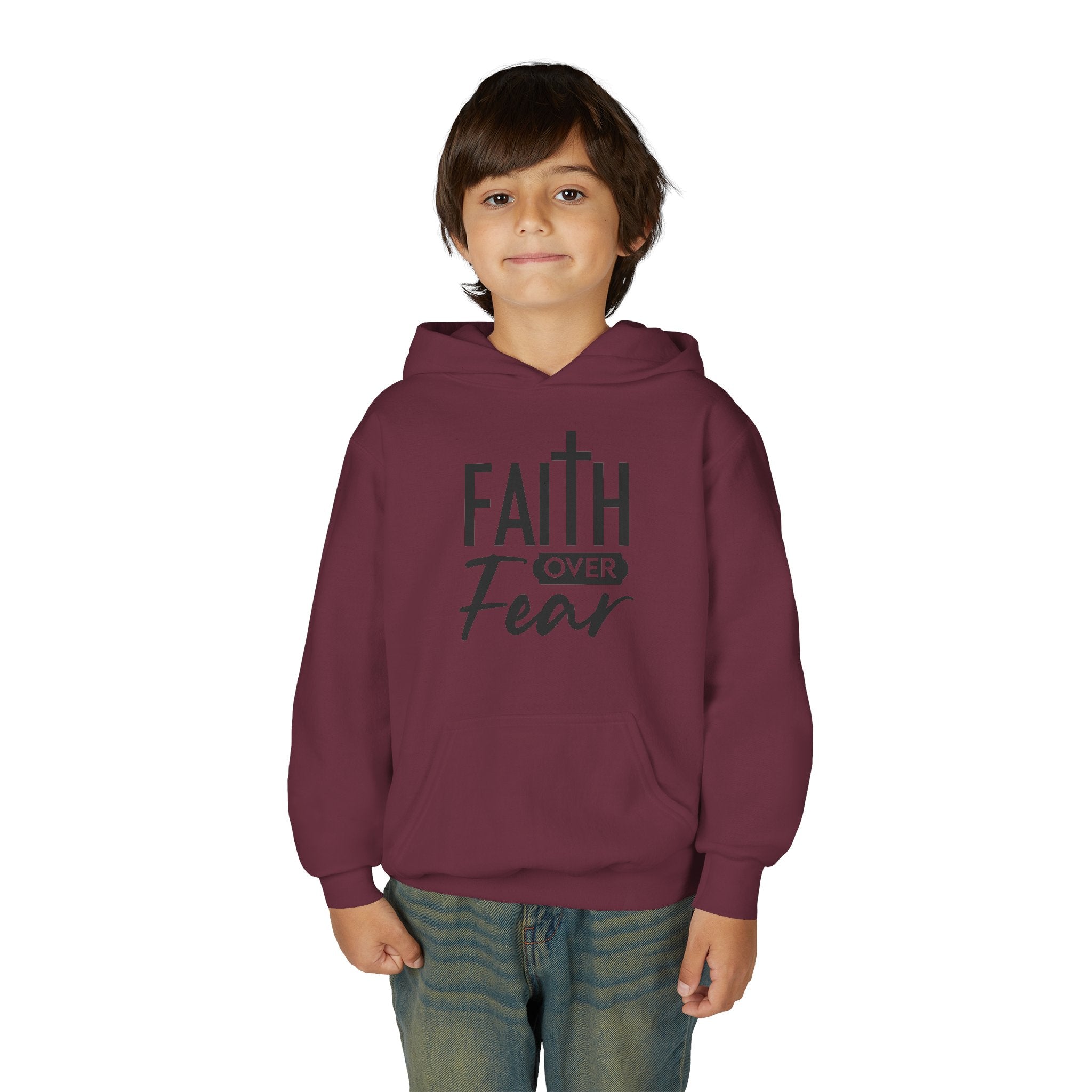 Youth Faith Over Fear Hoodie Kangaroo Pouch Active Wear
