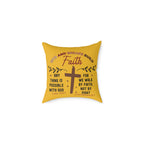 Christian Cross Scripture Yellow Throw Pillow — 2 Corinthians 5:7 & Luke 18:27