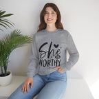 She is Worthy Proverbs Sweatshirt Unisex Curved Neck Fleece Crewneck Long Sleeve