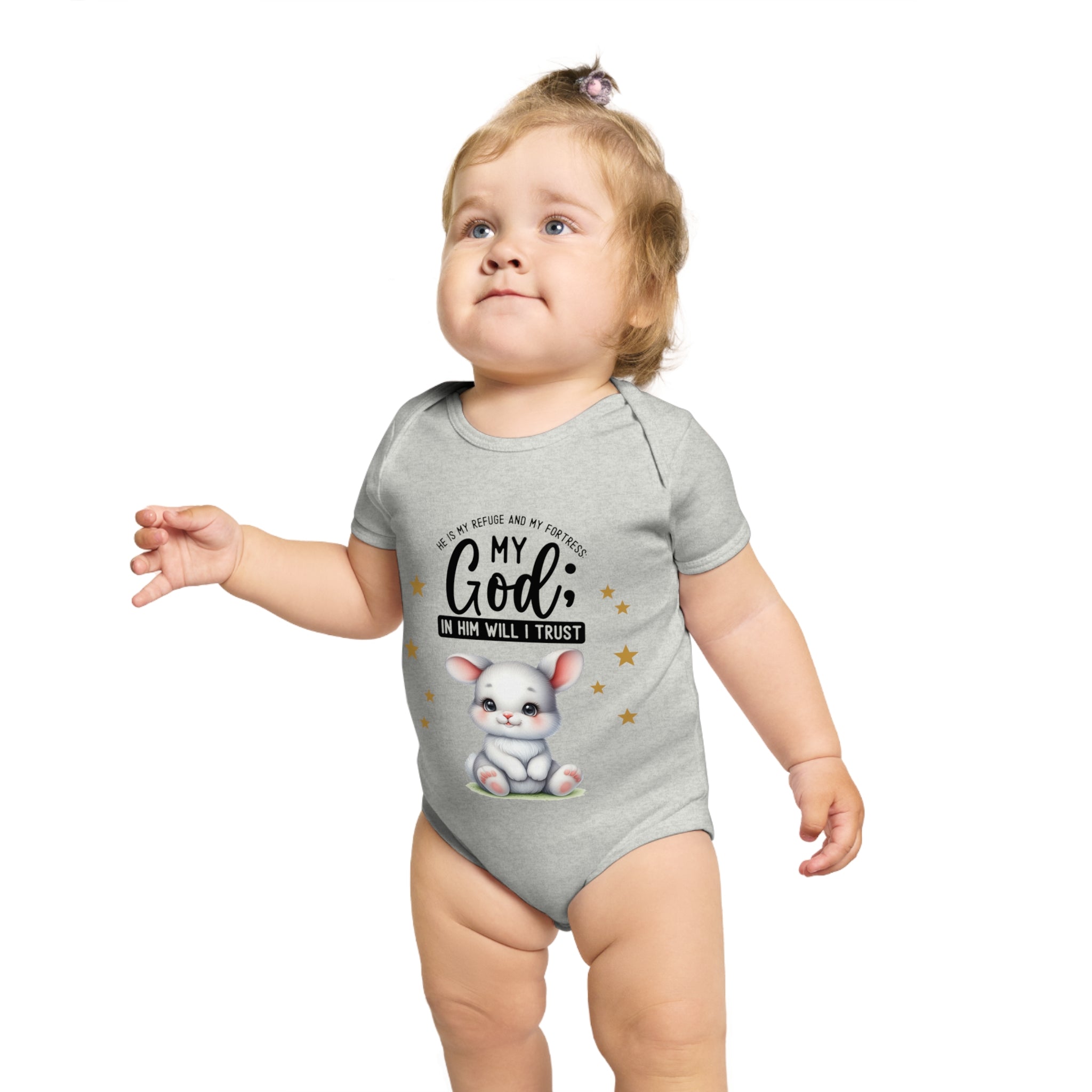 My God Baby Bodysuit - Trust in Him - Cute Bunny Baby Designed Onesies