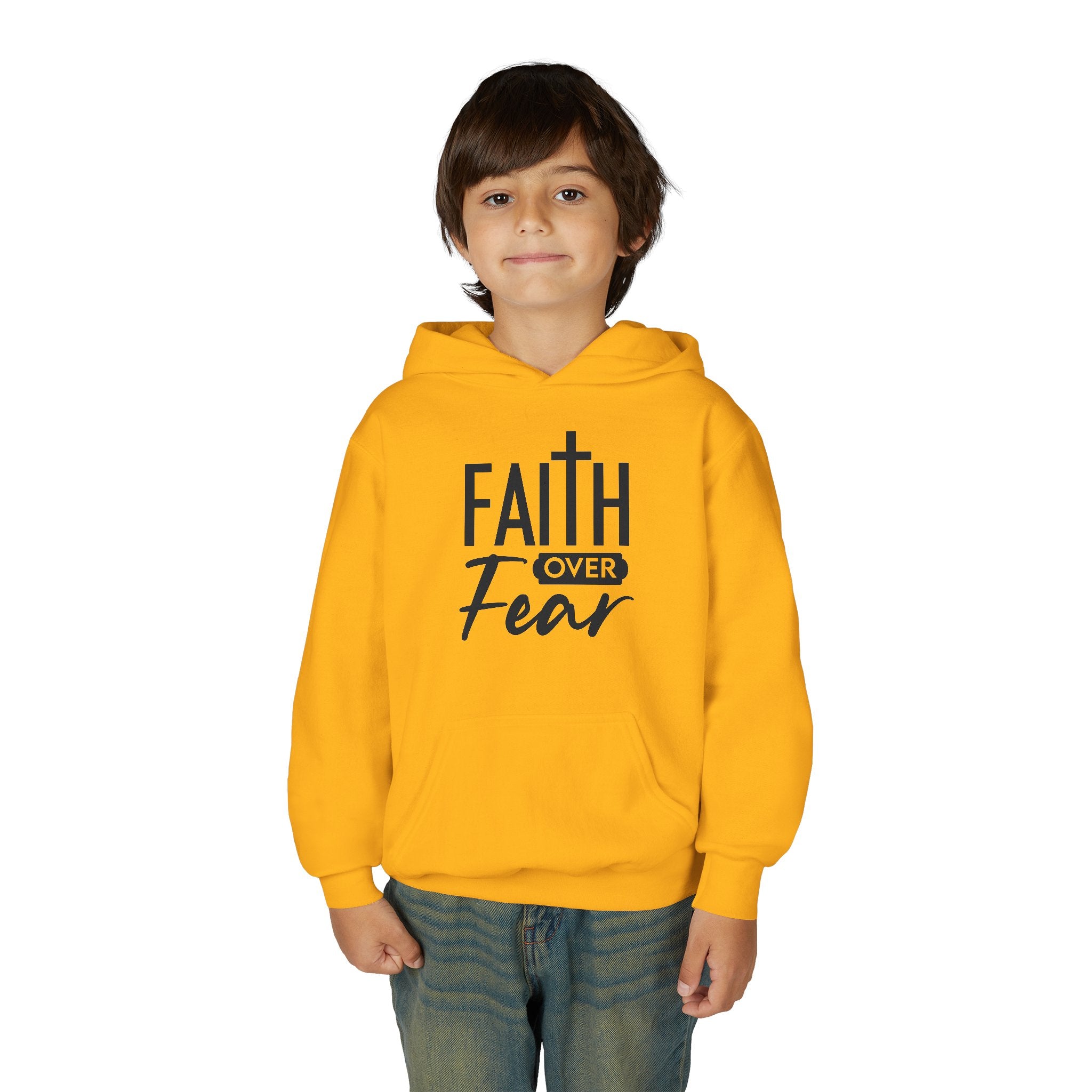 Youth Faith Over Fear Hoodie Kangaroo Pouch Active Wear