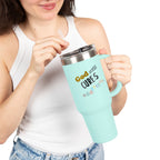 40oz Insulated Travel Mug – "God Sees, Cures, and Loves" Inspirational Tumbler