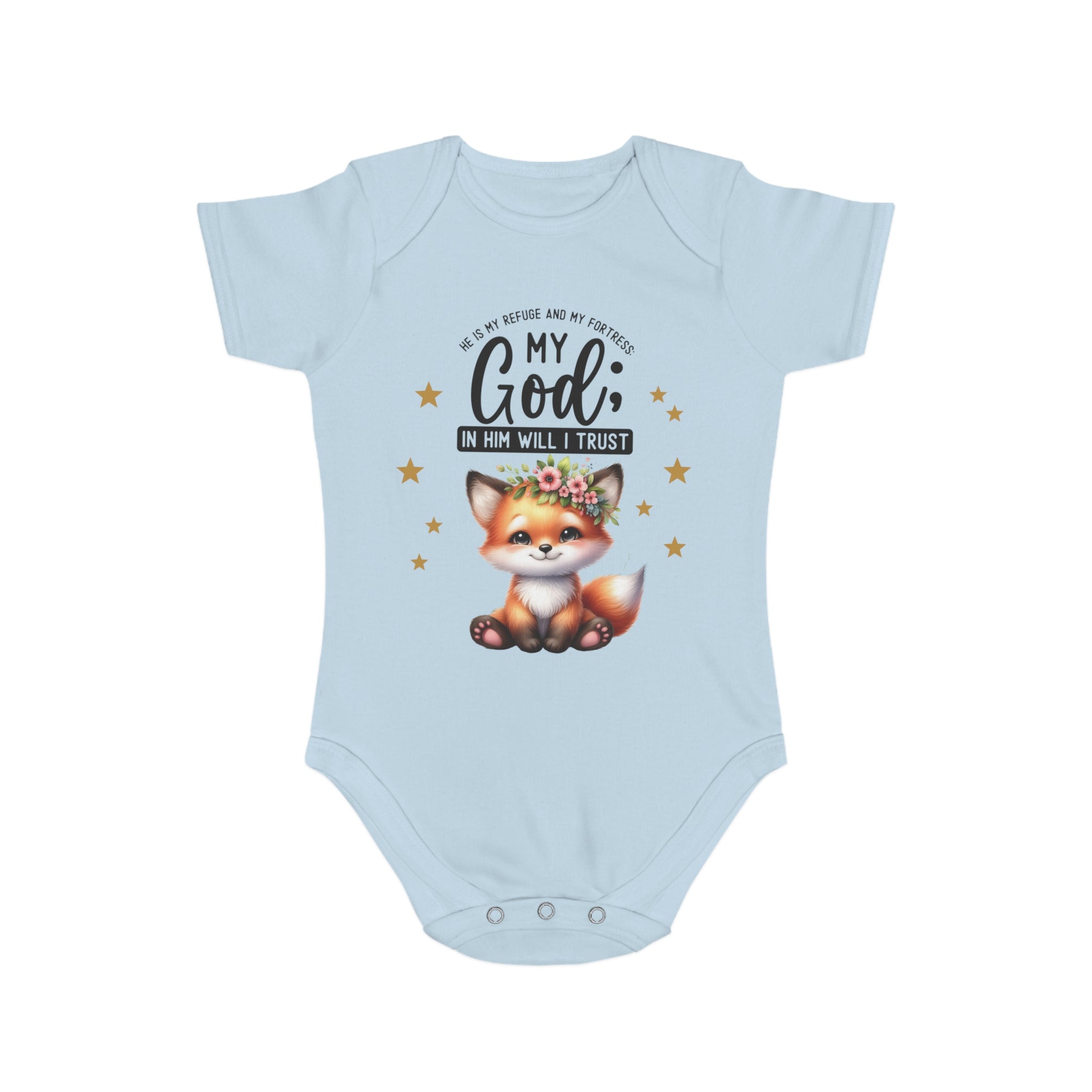Toddler 1 Piece My God Baby Bodysuit - Trust in Him - Cute Fox Designed Onesies