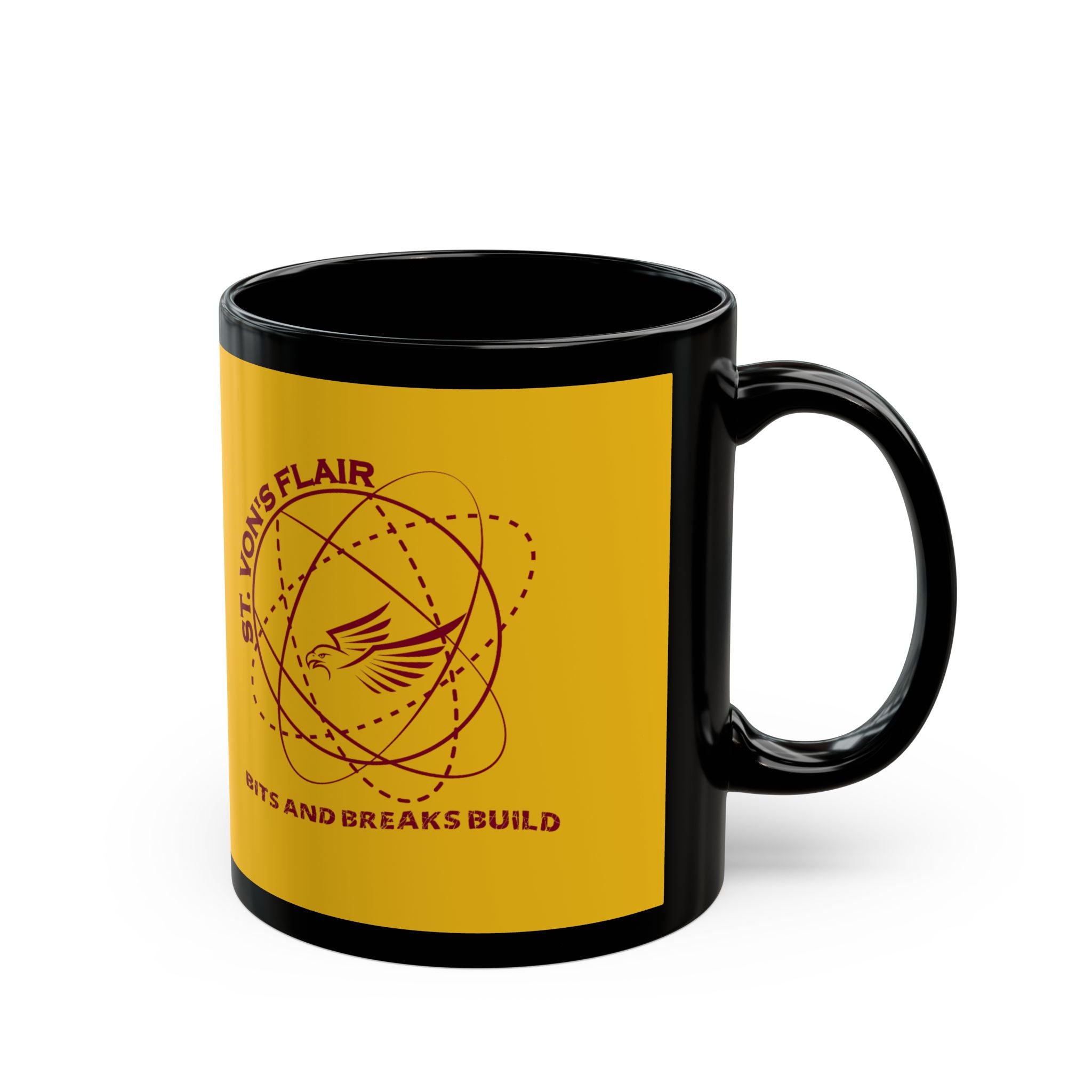 Flying with Warmth Bird 11oz Black Mug Yellow Black
