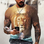 3D Printed Lions Jesus Pattern Pull-Over Breathable Quick-drying T-shirt Curved Neck