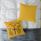 Christian Cross Scripture Yellow Throw Pillow — 2 Corinthians 5:7 & Luke 18:27