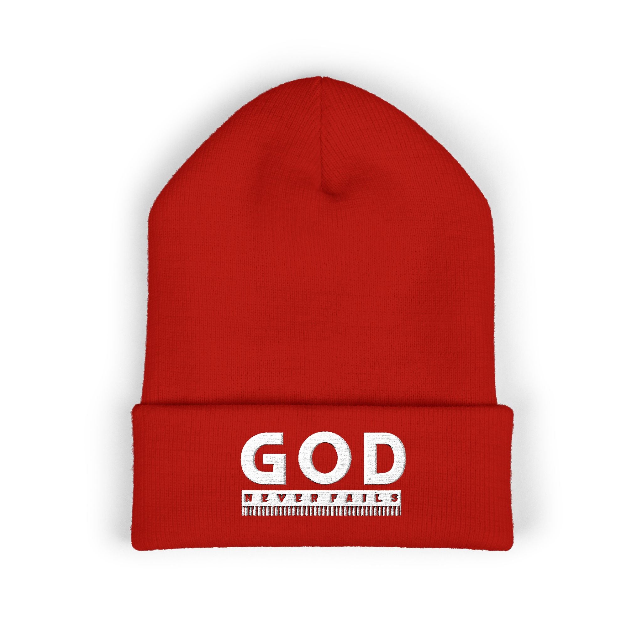 God Never Fails Embroidered Cuffed Beanie