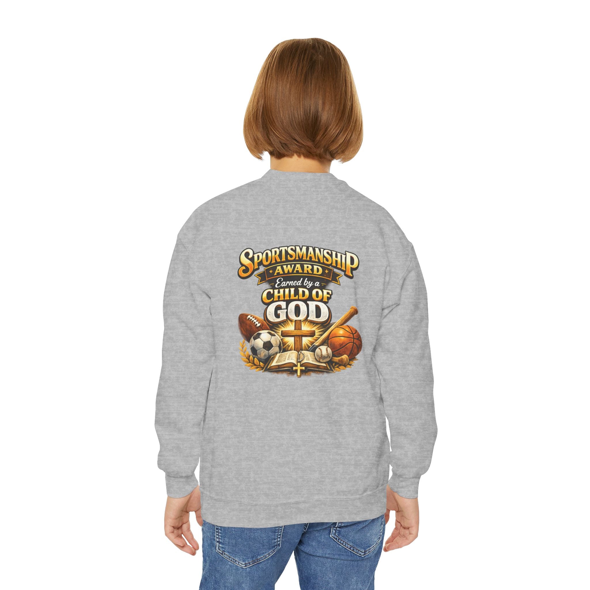 Child of God Youth Sweatshirt | Christian Kids Sports Apparel | Faith-Based Soccer Baseball Basketball Tee | Inspirational Religious Gift for Kids