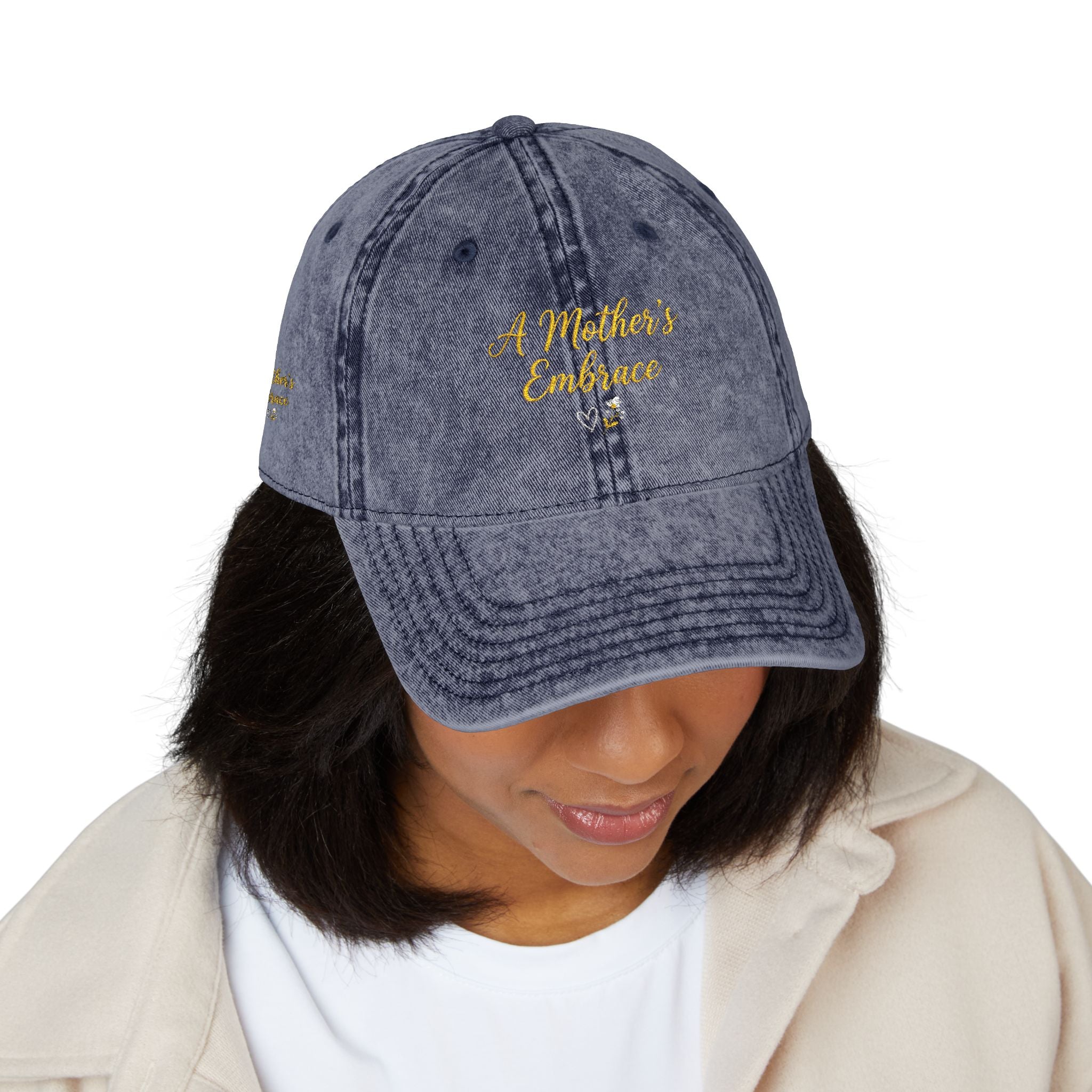 Vintage Embroidery Cap| Golden Mother's Embrace | 100% Cotton