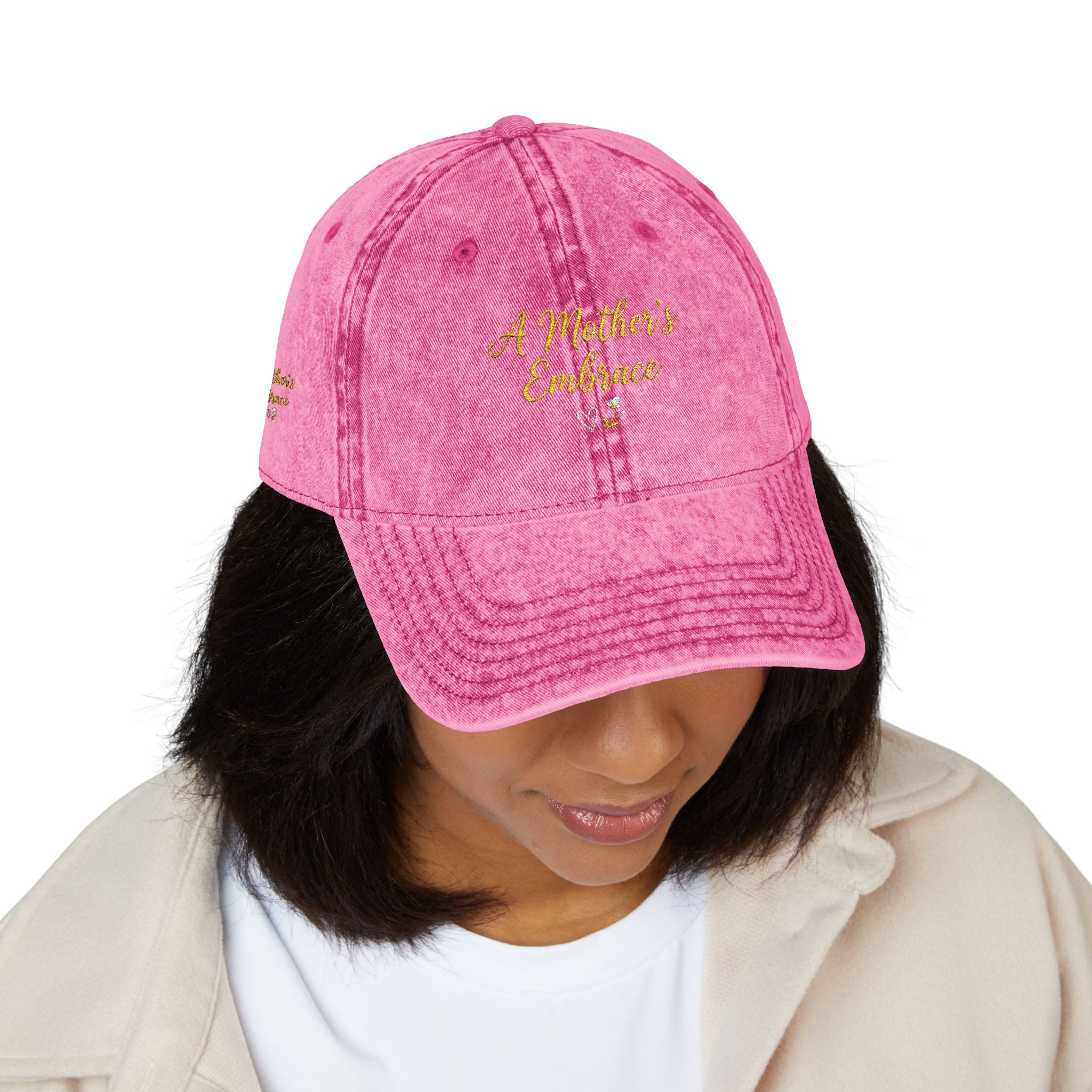 Vintage Embroidery Cap| Golden Mother's Embrace | 100% Cotton