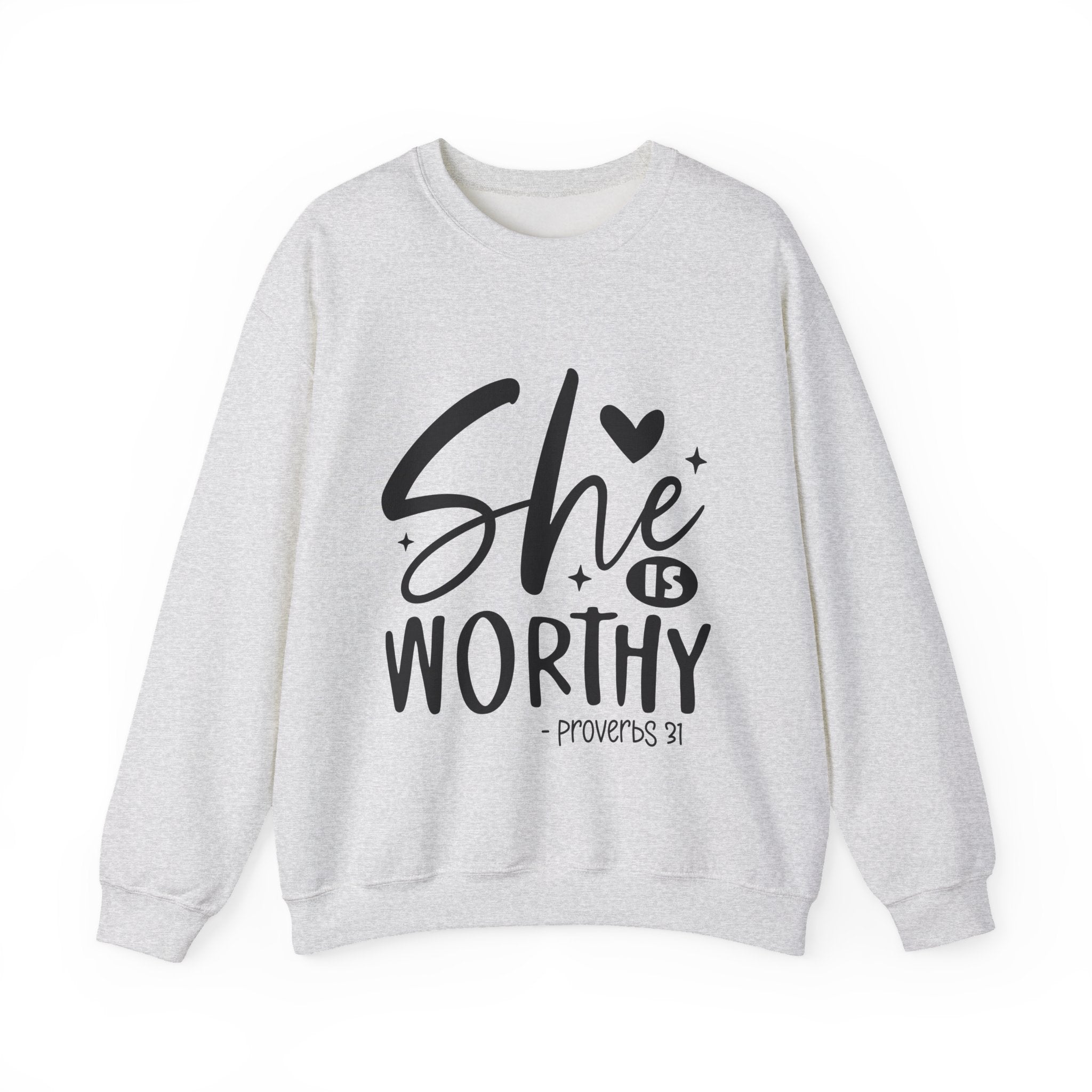 She is Worthy Proverbs Sweatshirt Unisex Curved Neck Fleece Crewneck Long Sleeve