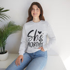 She is Worthy Proverbs Sweatshirt Unisex Curved Neck Fleece Crewneck Long Sleeve