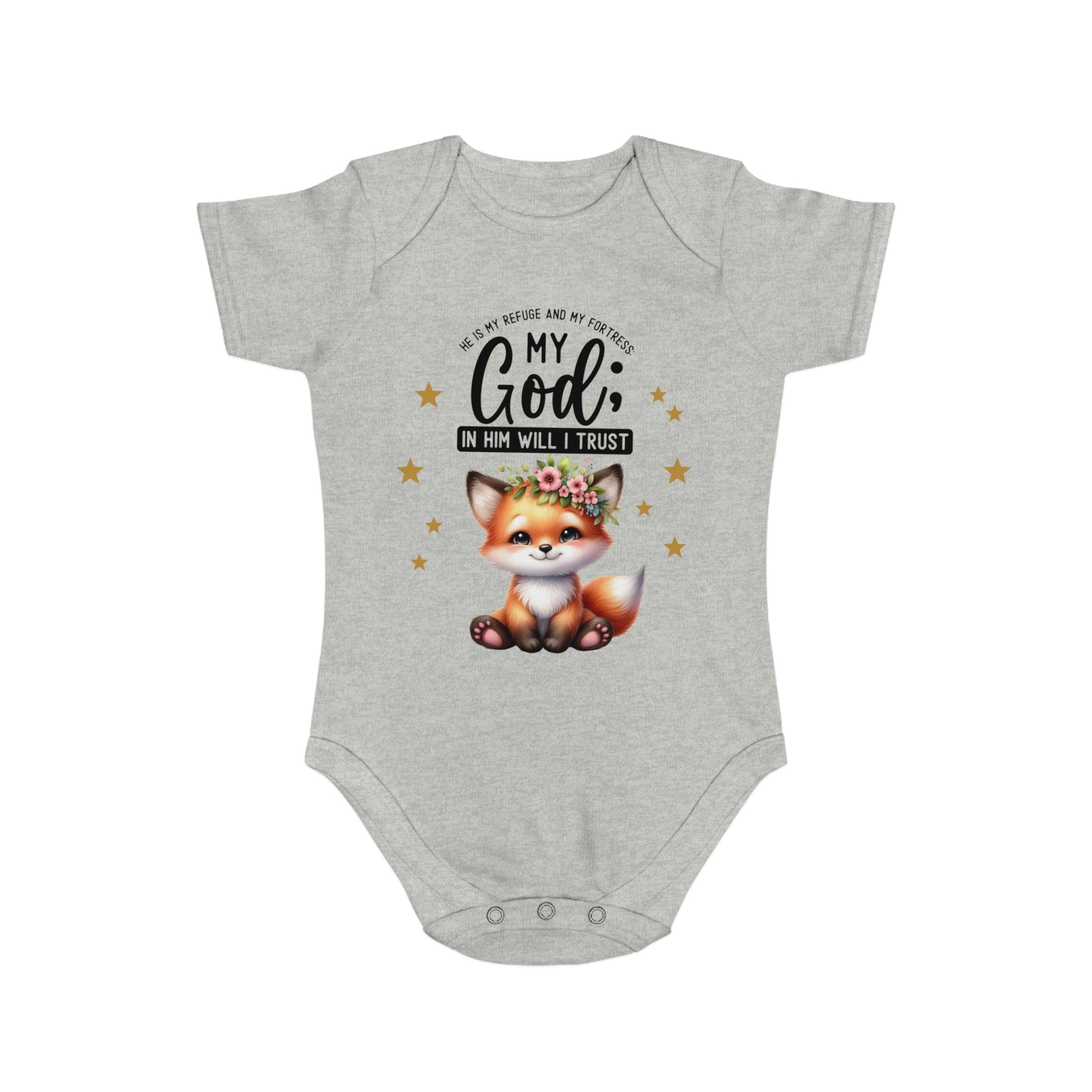 Toddler 1 Piece My God Baby Bodysuit - Trust in Him - Cute Fox Designed Onesies