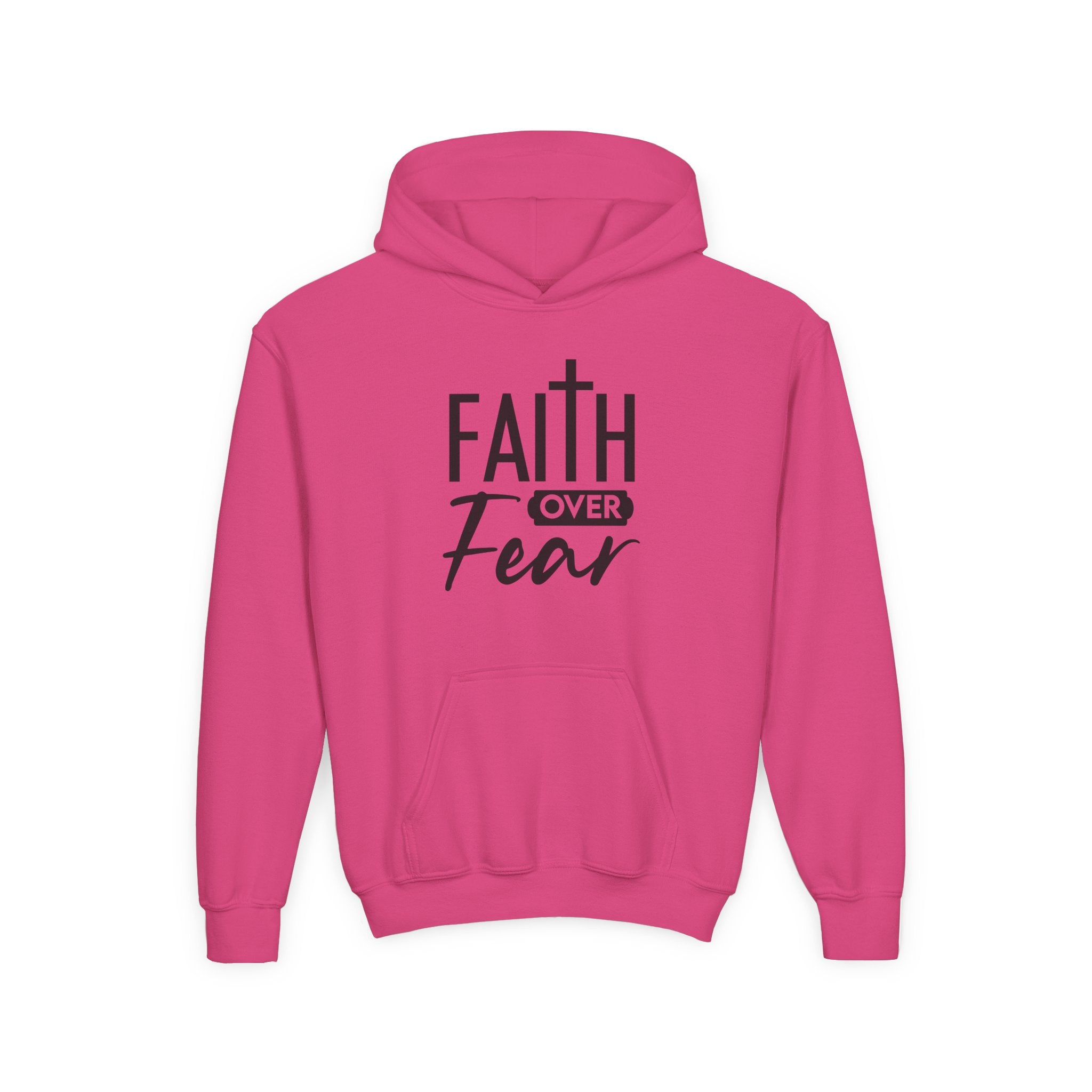Youth Faith Over Fear Hoodie Kangaroo Pouch Active Wear