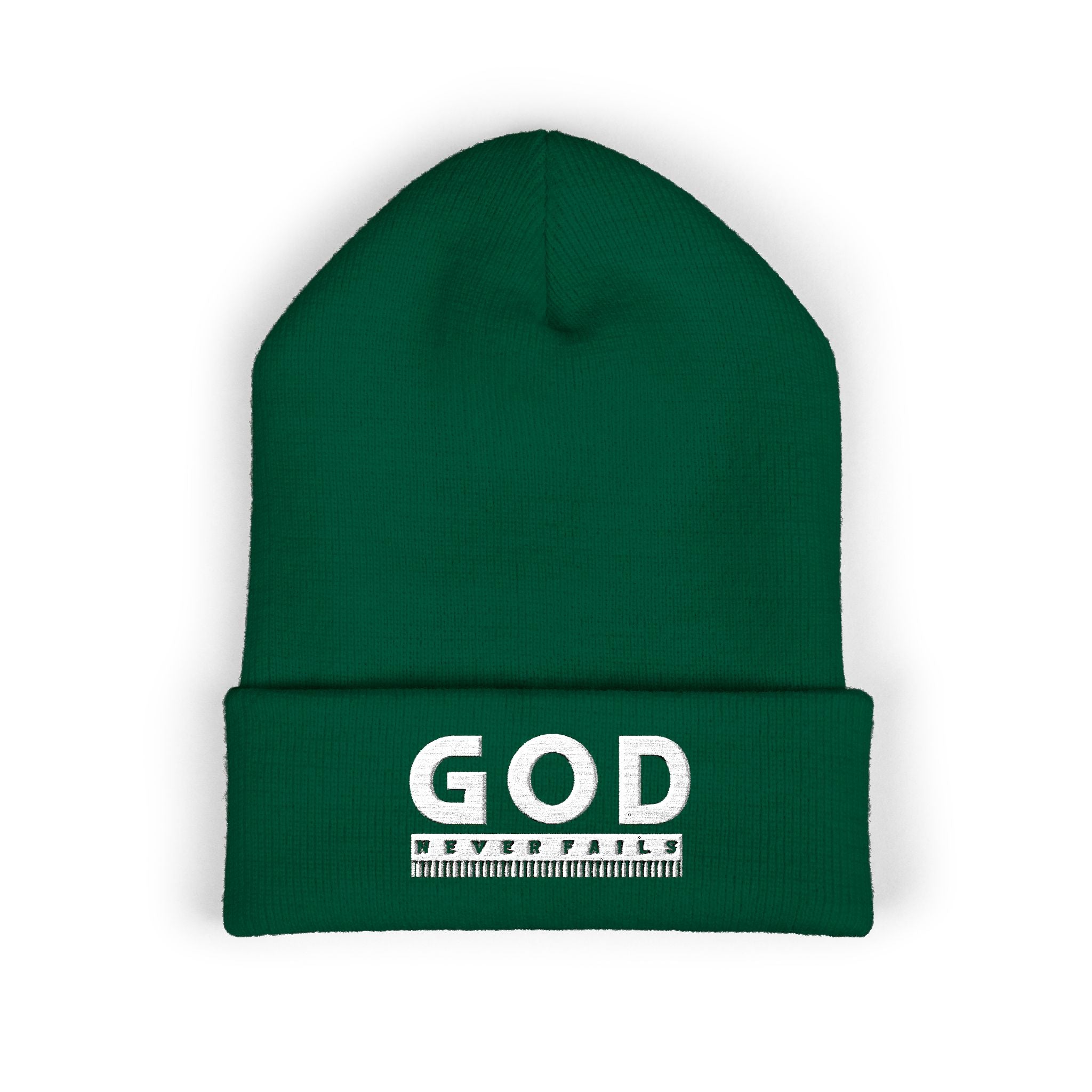 God Never Fails Embroidered Cuffed Beanie