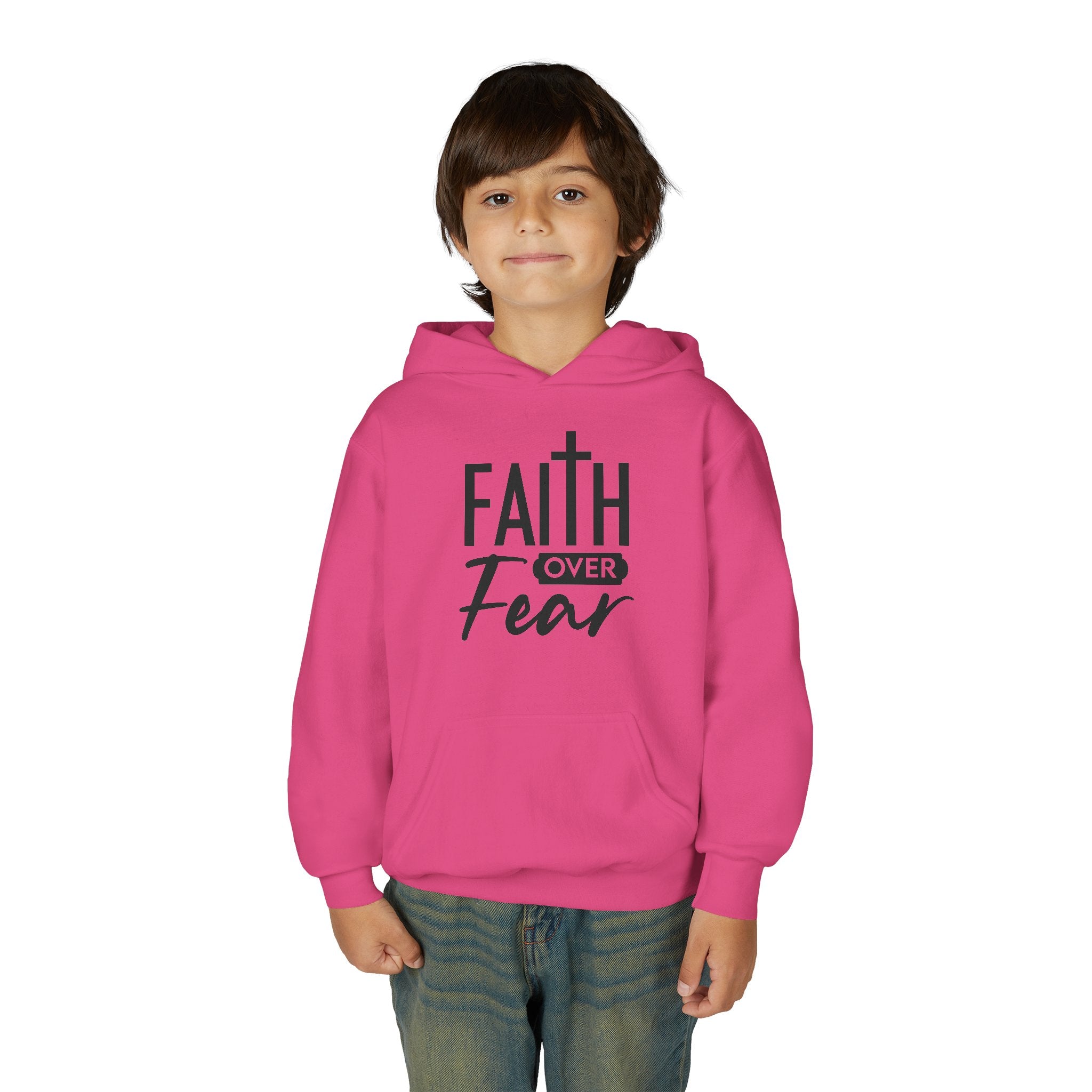 Youth Faith Over Fear Hoodie Kangaroo Pouch Active Wear