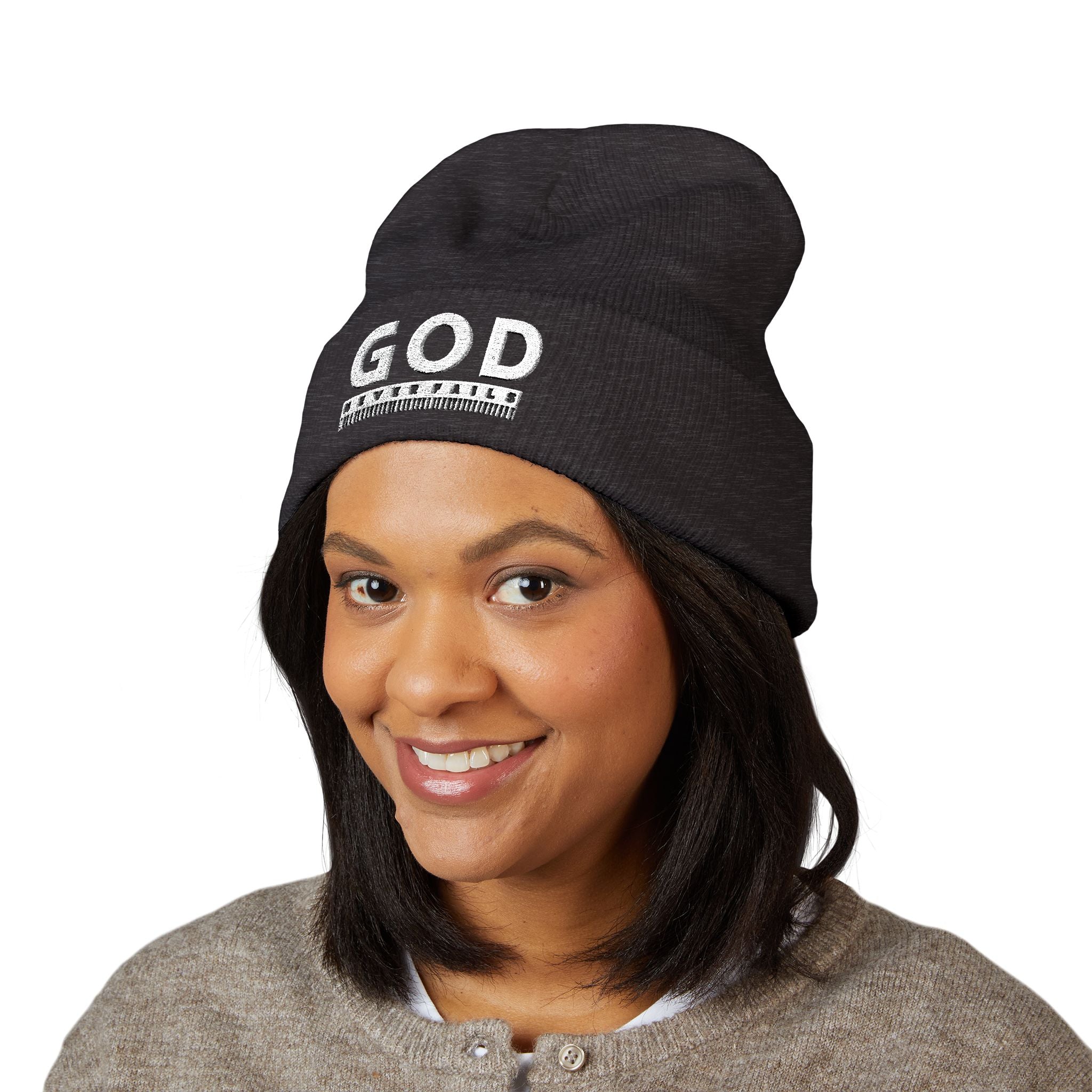 SEO Title: God Never Fails Embroidered Cuffed Beanie | Joshua 21:45 Faith Hat | ST. VON'S FLAIR