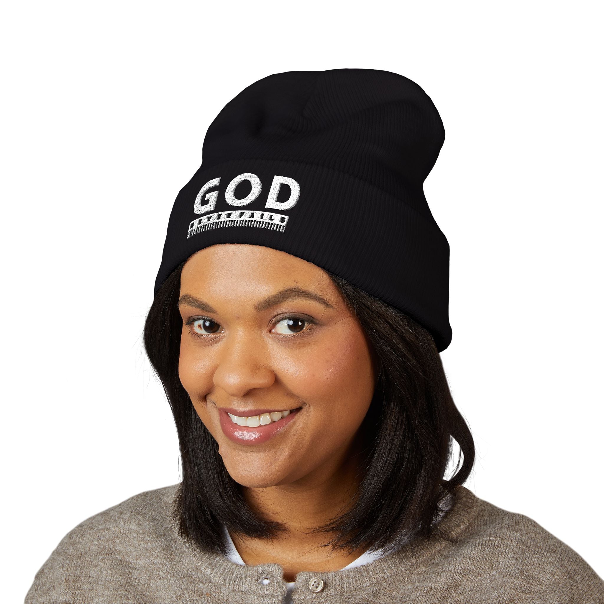 SEO Title: God Never Fails Embroidered Cuffed Beanie | Joshua 21:45 Faith Hat | ST. VON'S FLAIR