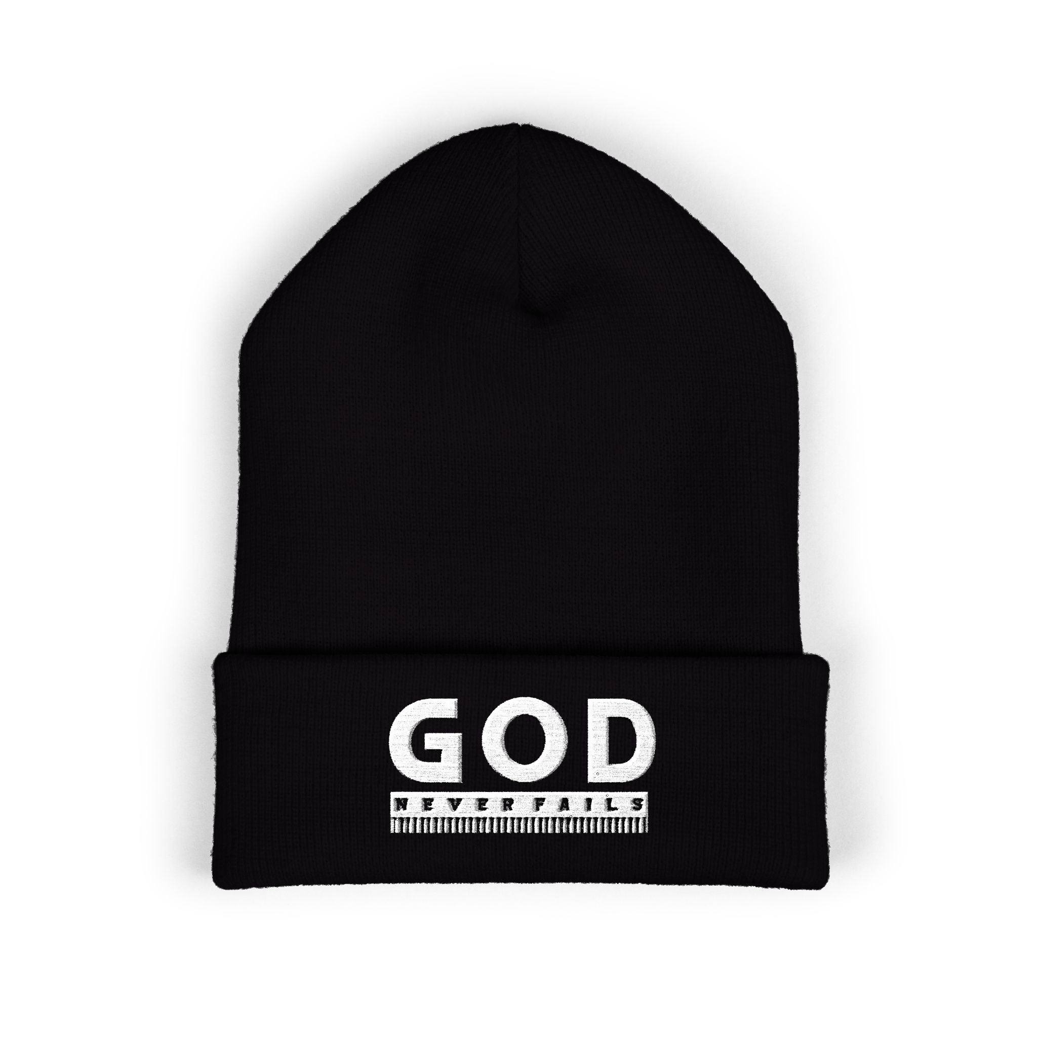 God Never Fails Embroidered Cuffed Beanie