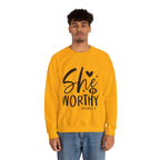 She is Worthy Proverbs Sweatshirt Unisex Curved Neck Fleece Crewneck Long Sleeve