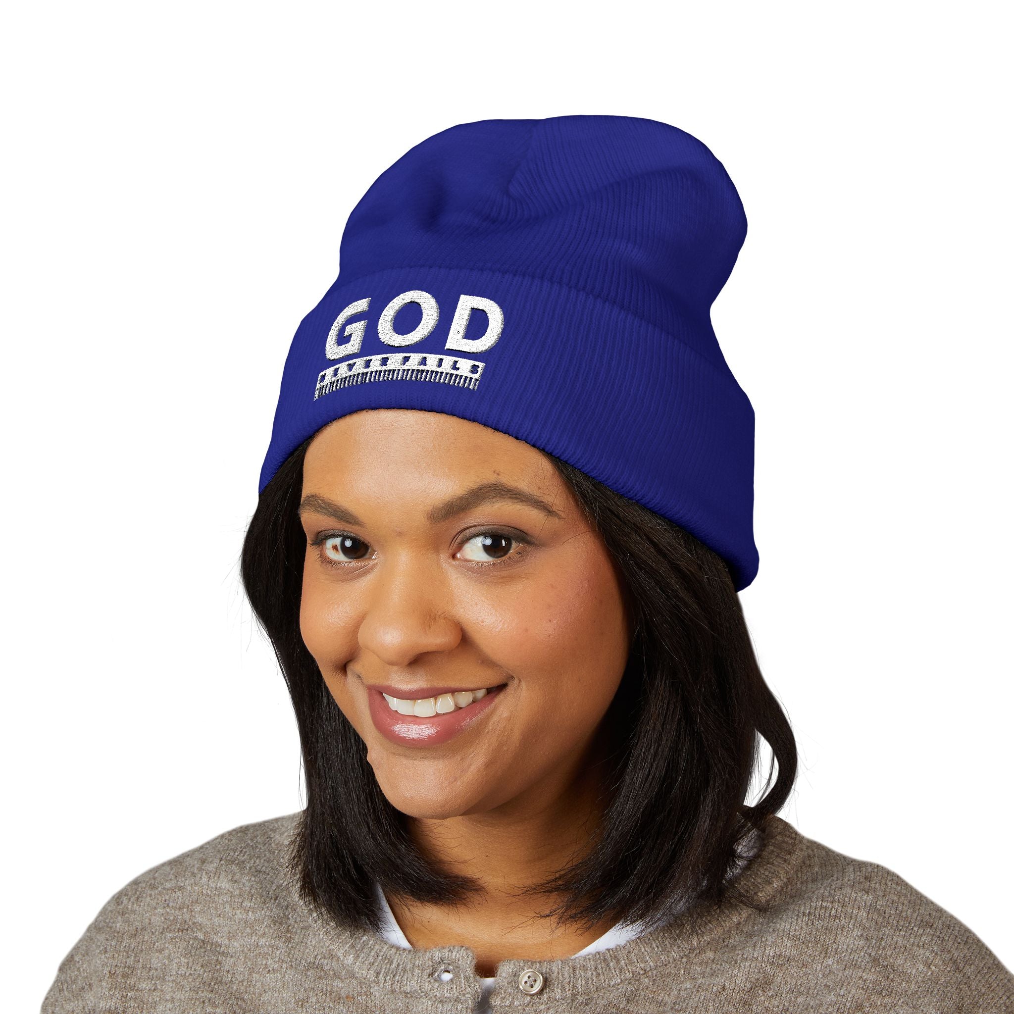 SEO Title: God Never Fails Embroidered Cuffed Beanie | Joshua 21:45 Faith Hat | ST. VON'S FLAIR