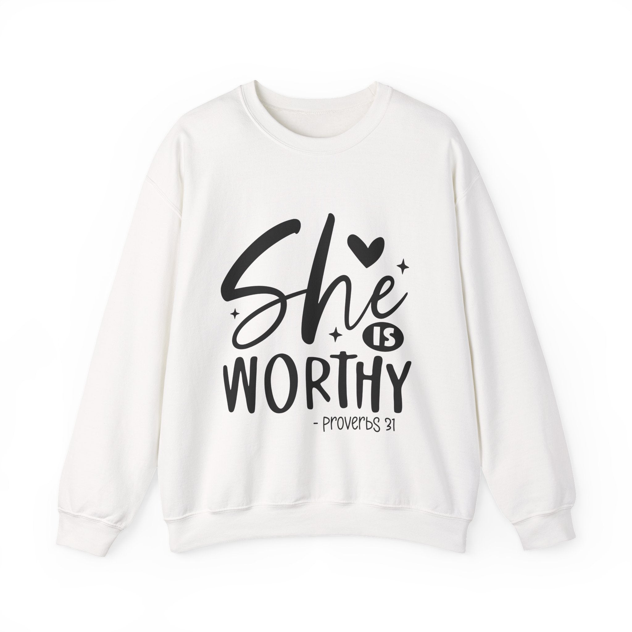 She is Worthy Proverbs Sweatshirt Unisex Curved Neck Fleece Crewneck Long Sleeve