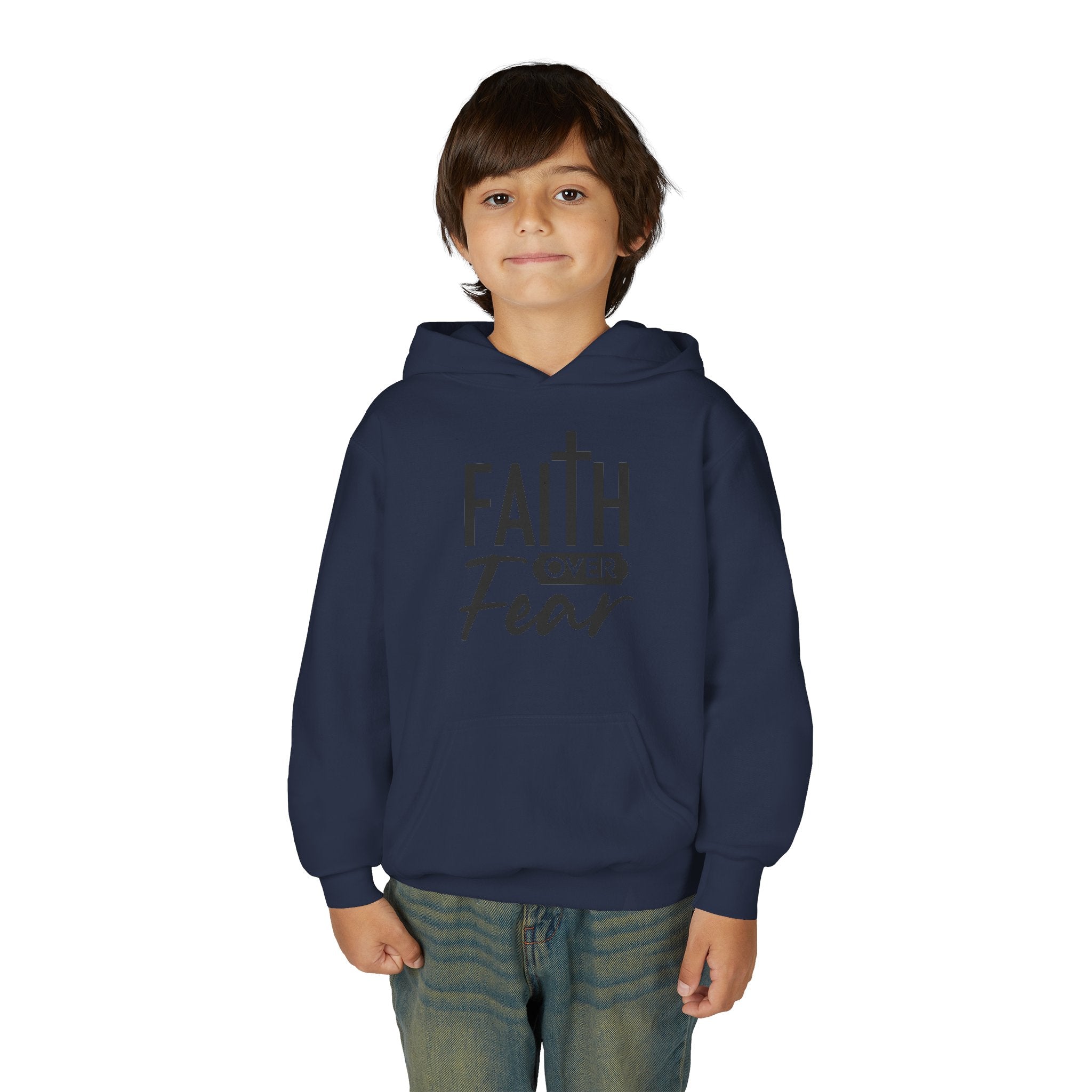 Youth Faith Over Fear Hoodie Kangaroo Pouch Active Wear