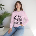 She is Worthy Proverbs Sweatshirt Unisex Curved Neck Fleece Crewneck Long Sleeve