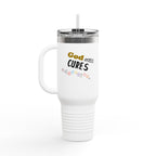 40oz Insulated Travel Mug – "God Sees, Cures, and Loves" Inspirational Tumbler