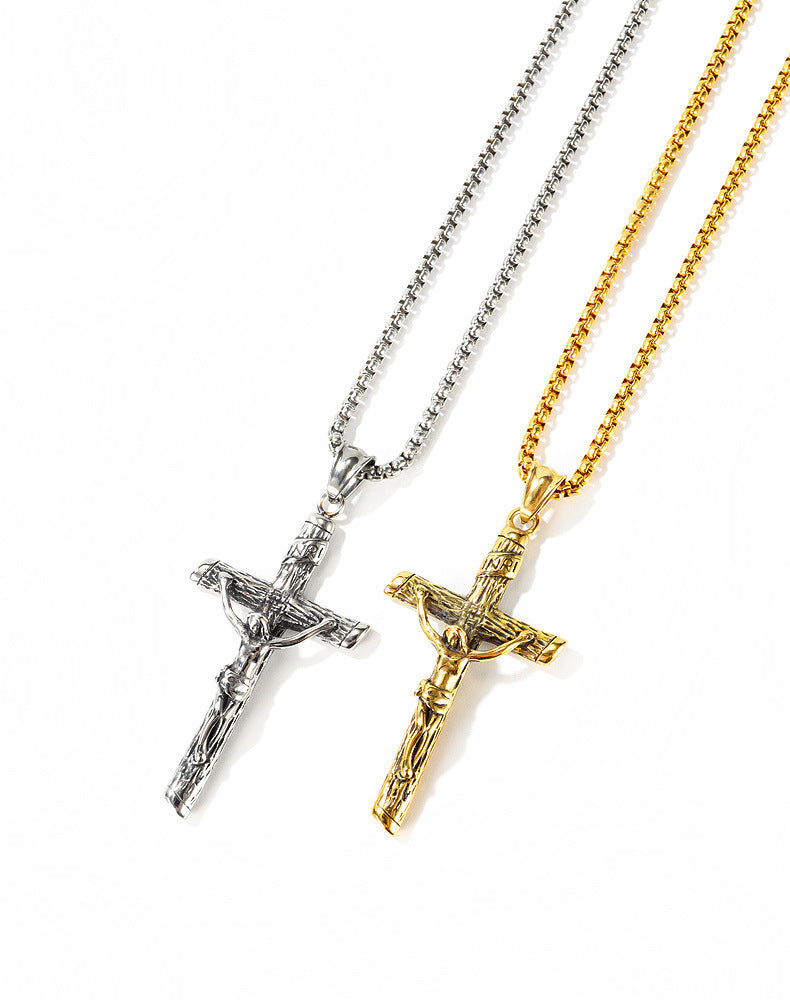 Christian Jesus Cross Pendant Religion Classic Unisex Titanium Steel Necklace