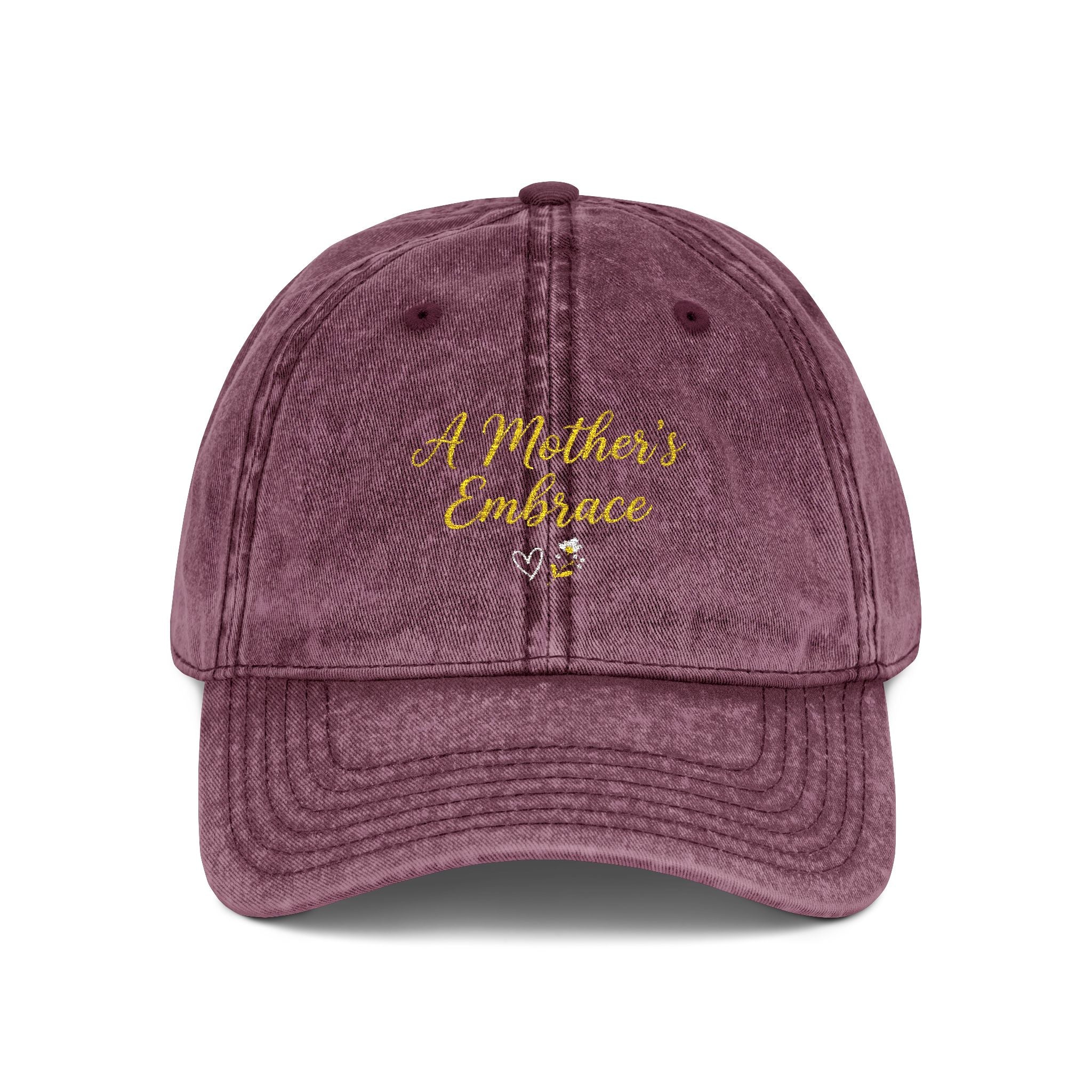 Vintage Embroidery Cap| Golden Mother's Embrace | 100% Cotton