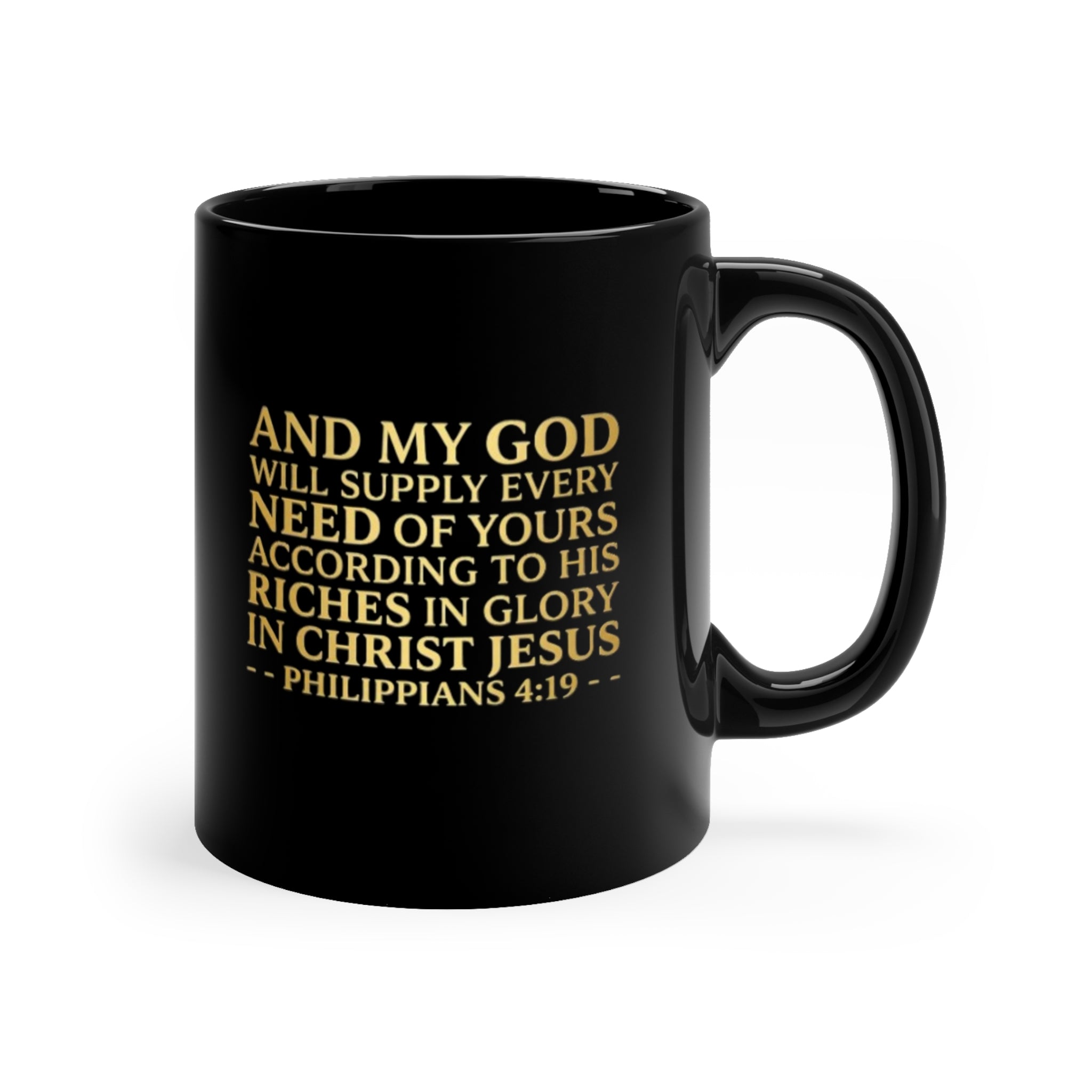 Abundance Coffee Mug | Philippians 4:19 Scripture Black 11oz Ceramic | ST. VON'S FLAIR