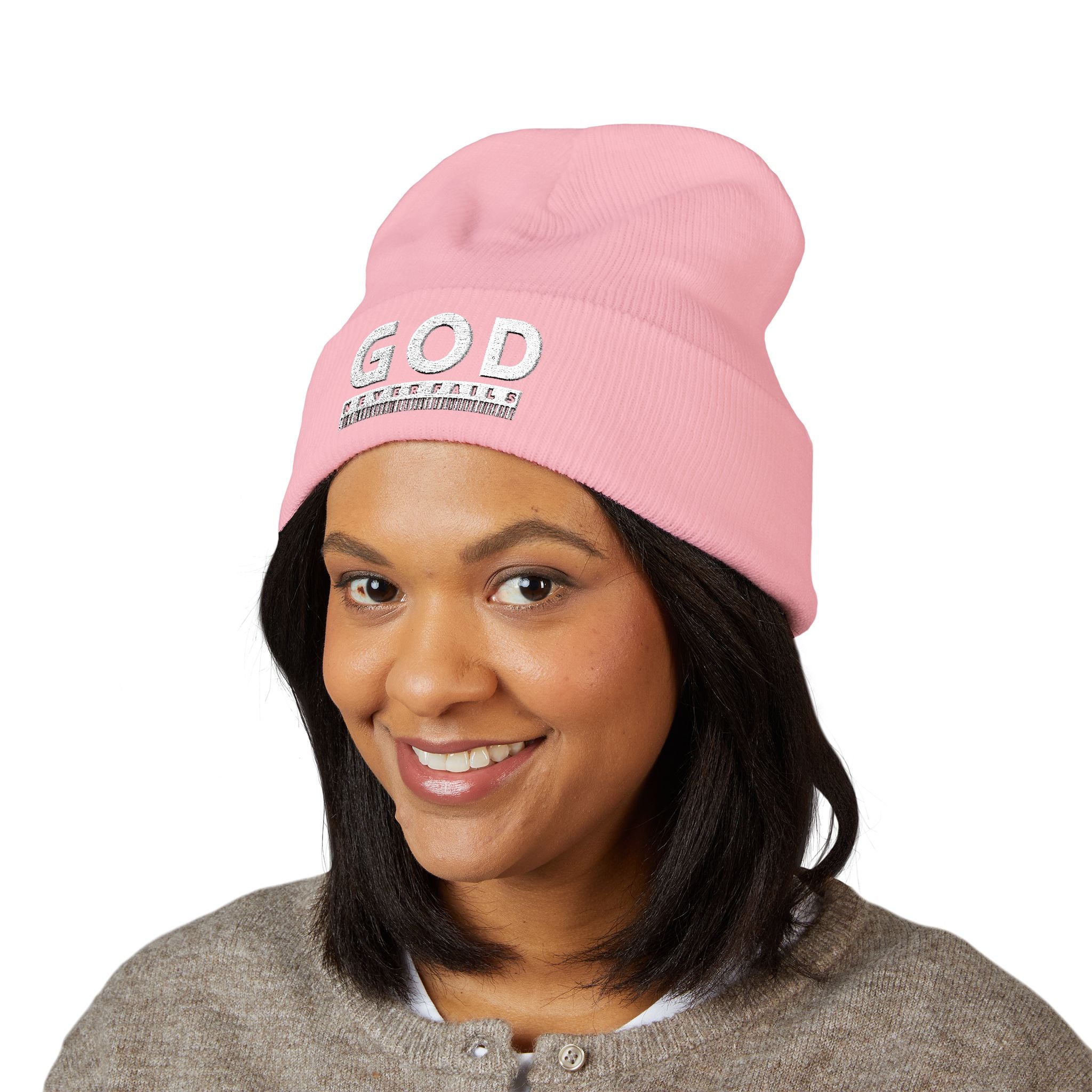 SEO Title: God Never Fails Embroidered Cuffed Beanie | Joshua 21:45 Faith Hat | ST. VON'S FLAIR