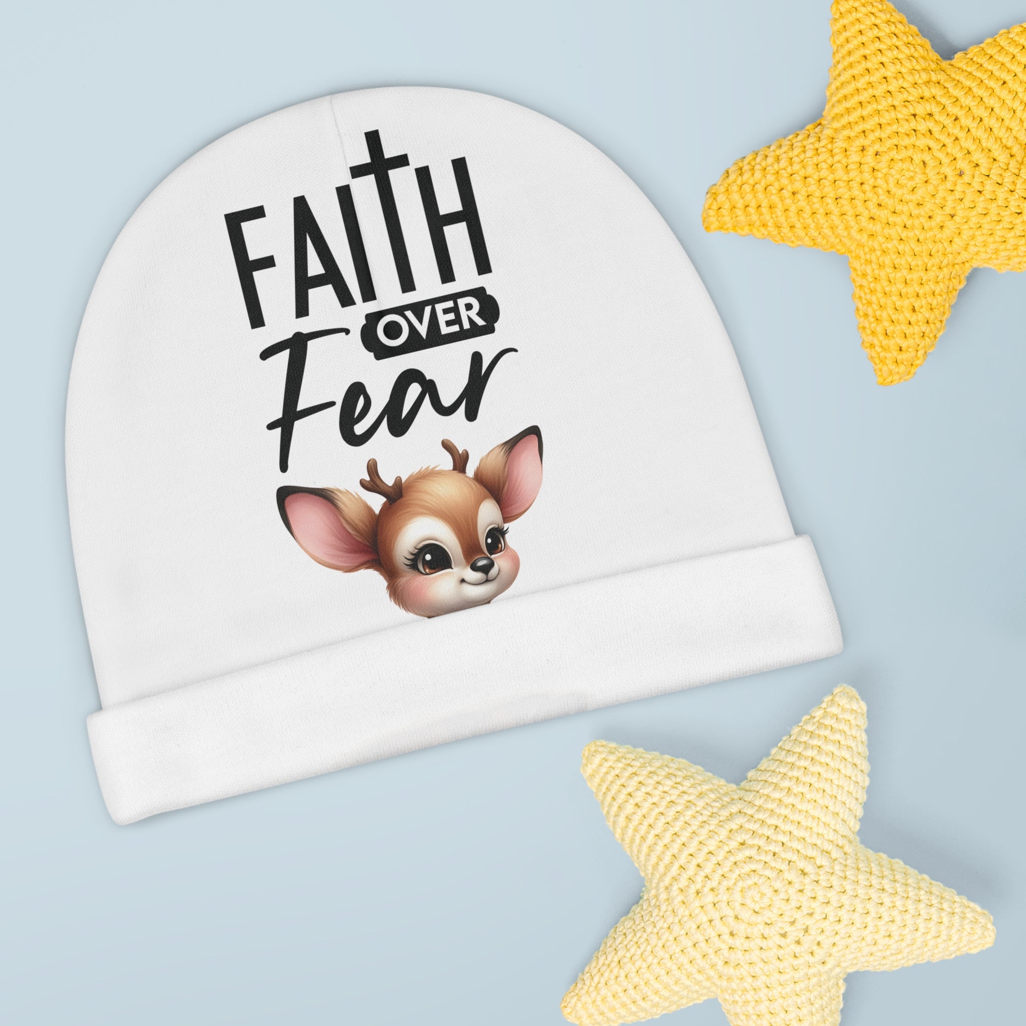 Little Bit of Faith Comfortable Fawn Baby Beanie White Winter Ski Hat | ST VON'S FLAIR
