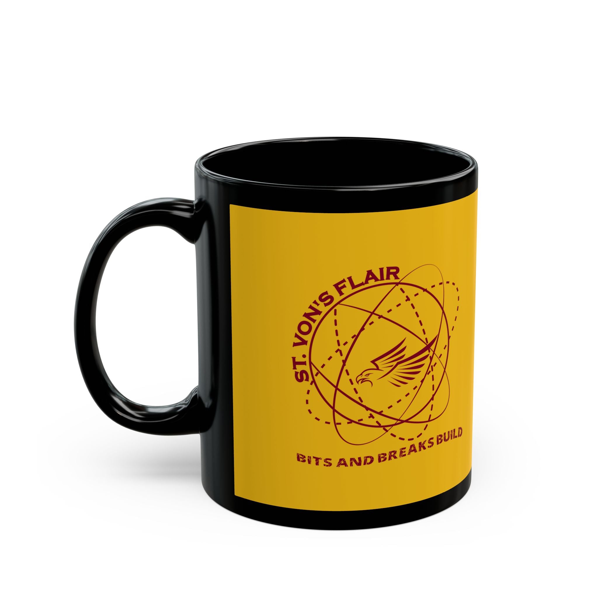 Flying with Warmth Bird 11oz Black Mug Yellow Black