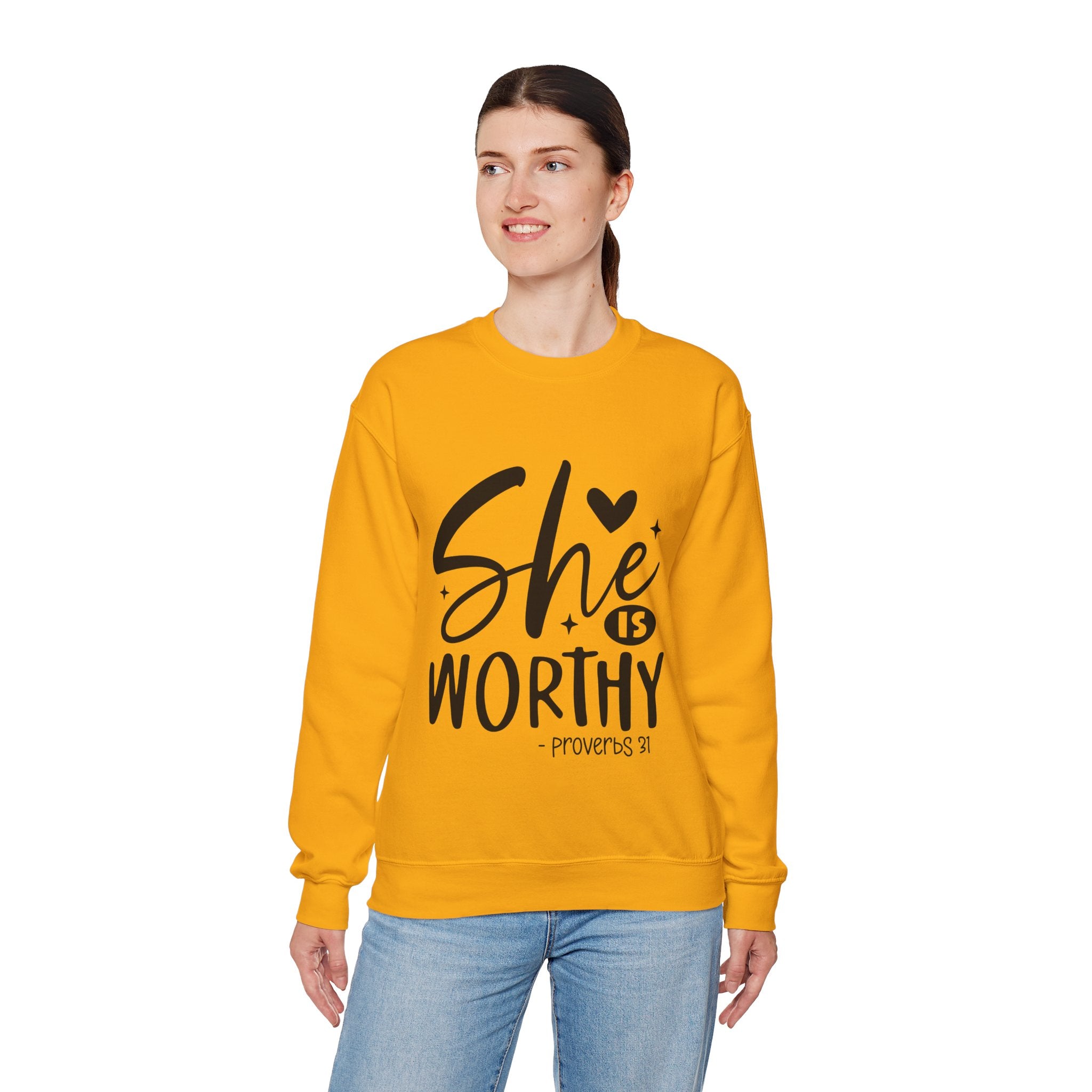 She is Worthy Proverbs Sweatshirt Unisex Curved Neck Fleece Crewneck Long Sleeve