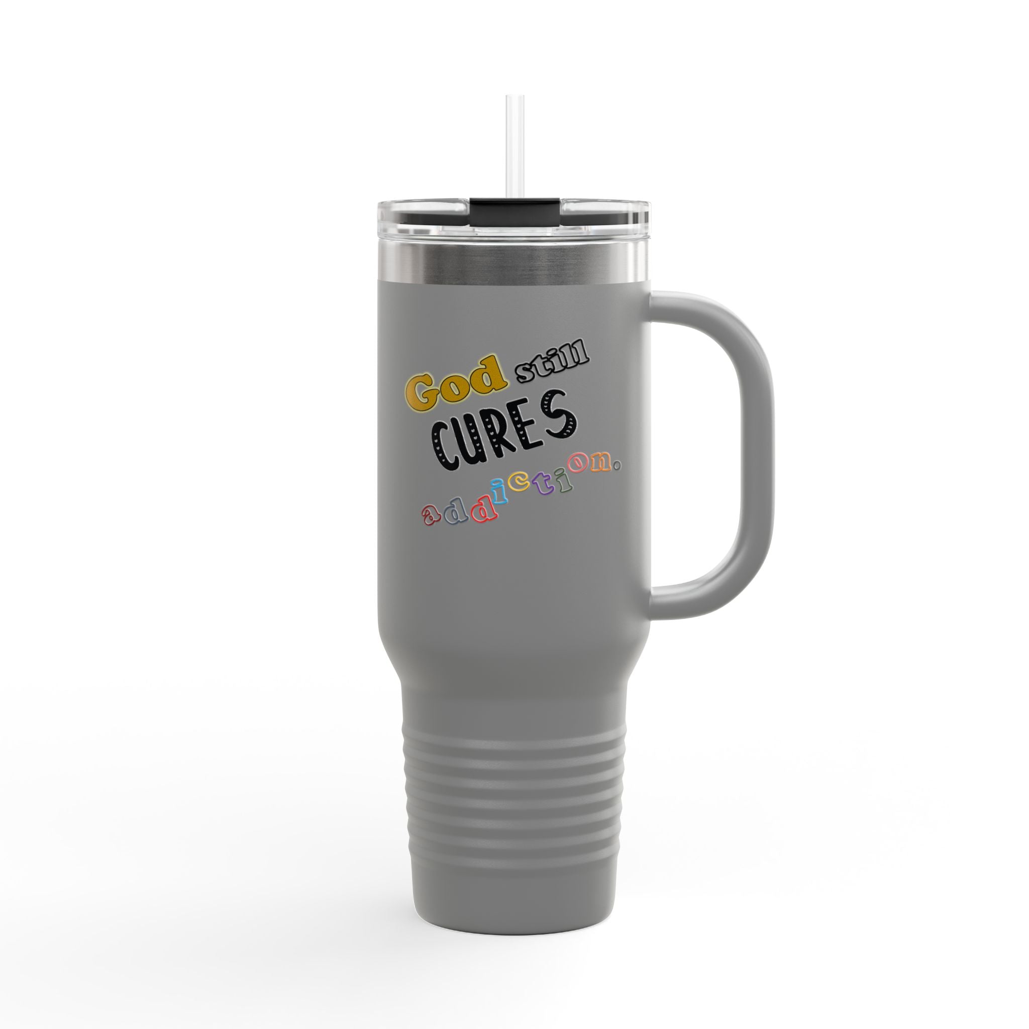40oz Insulated Travel Mug – "God Sees, Cures, and Loves" Inspirational Tumbler