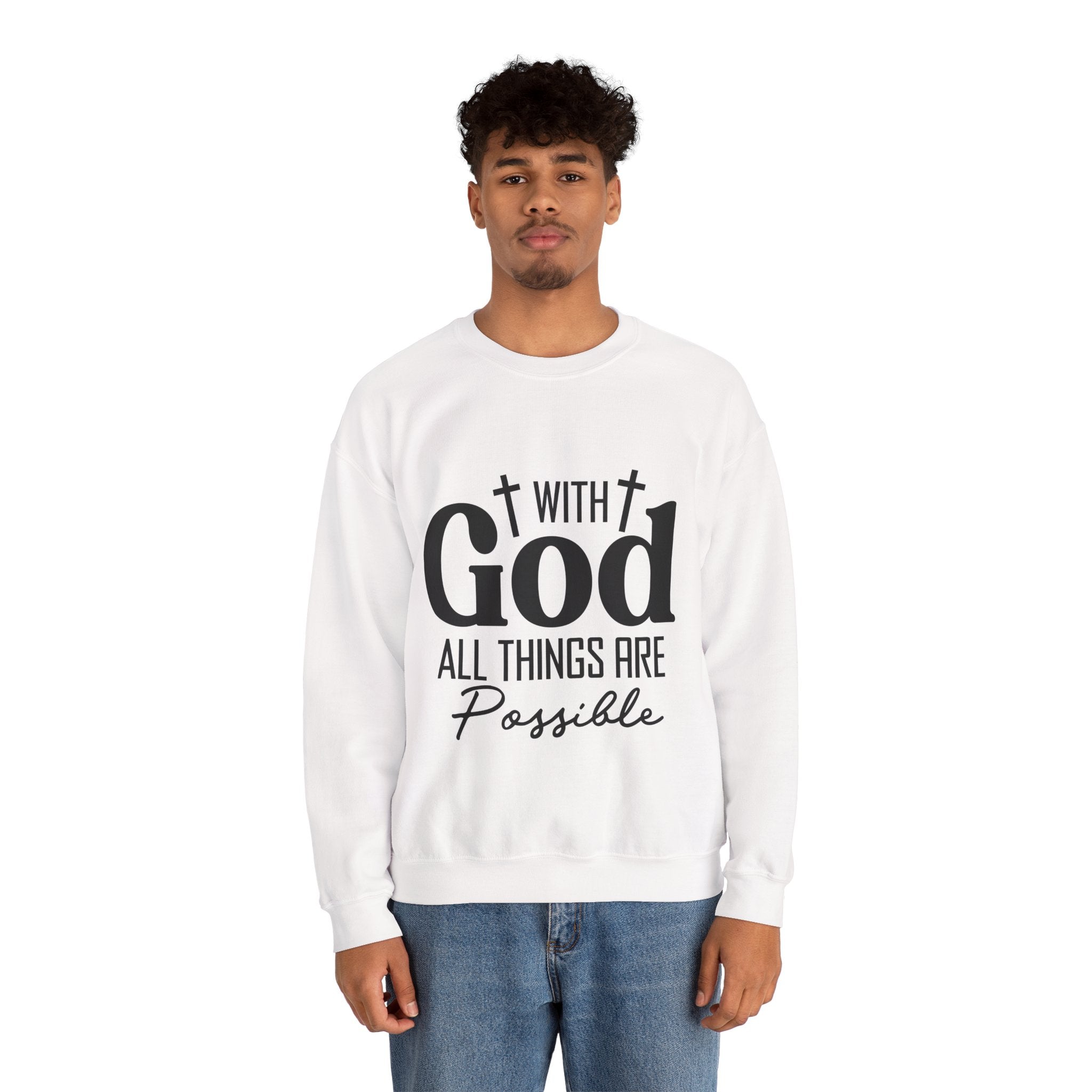 Christian All Things Are Possible Unisex Heavy Blend™ Crewneck Sweatshirt Unisex Ultra Cotton Tee Curved Neck