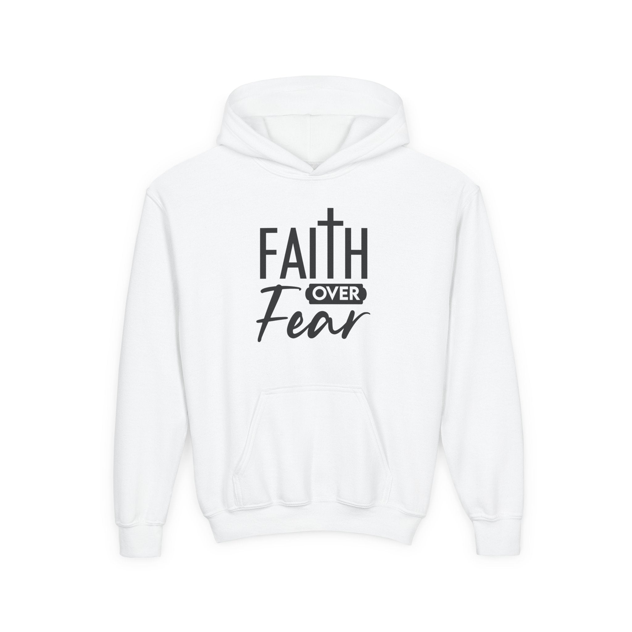 Youth Faith Over Fear Hoodie Kangaroo Pouch Active Wear