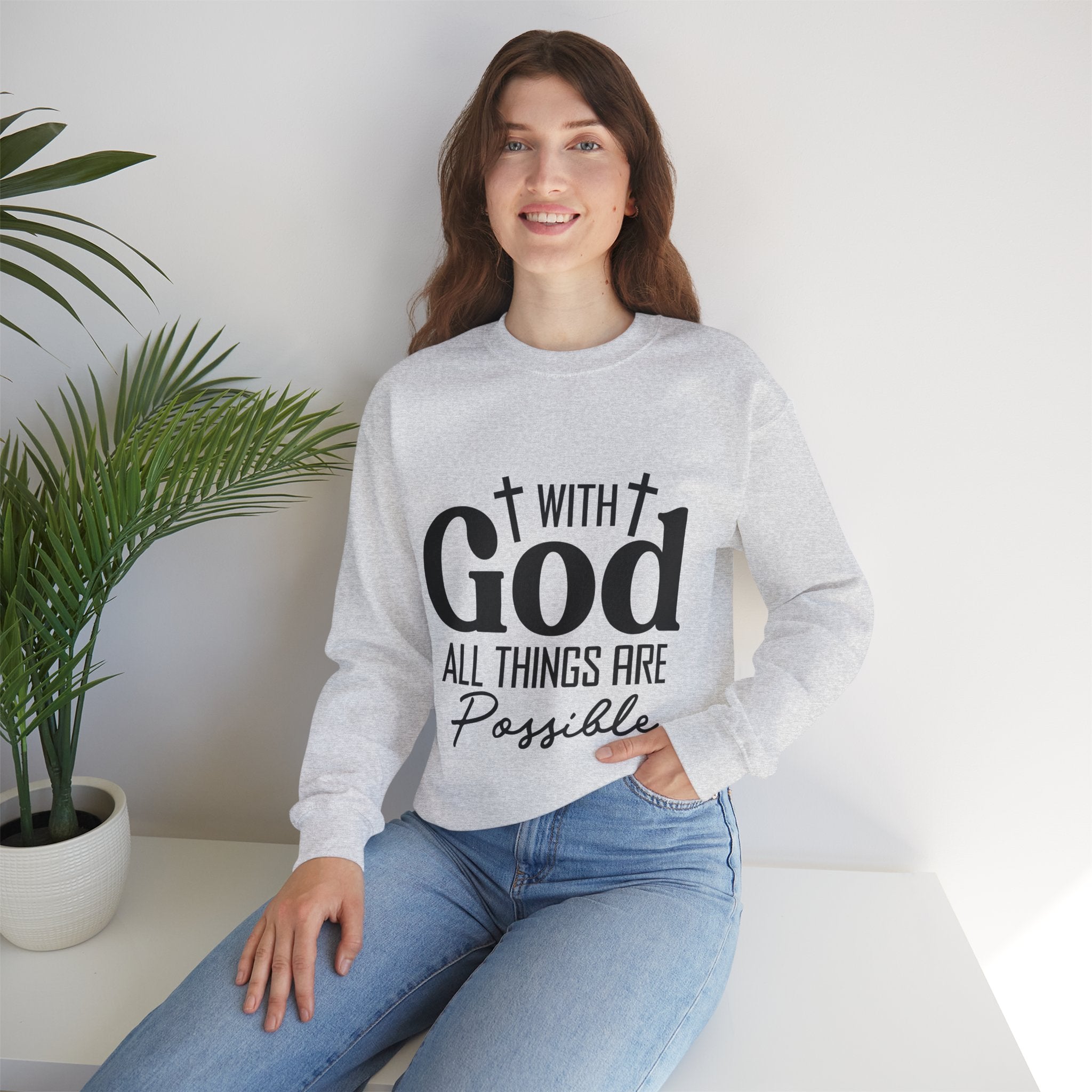 Christian All Things Are Possible Unisex Heavy Blend™ Crewneck Sweatshirt Unisex Ultra Cotton Tee Curved Neck